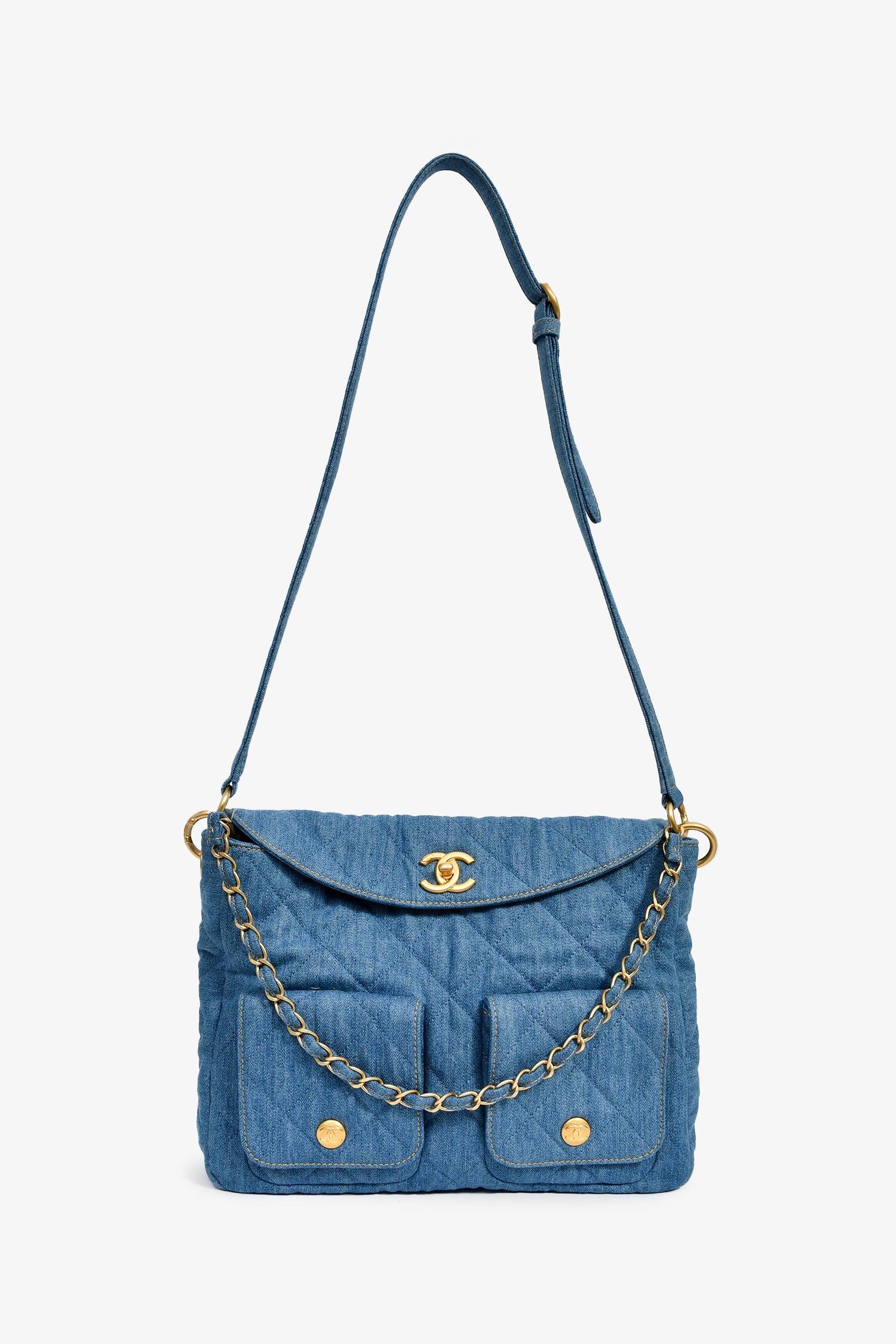 Pre-Loved Chanel™ 2025 Blue Denim Large 'Supple Twin' Shoulder Bag