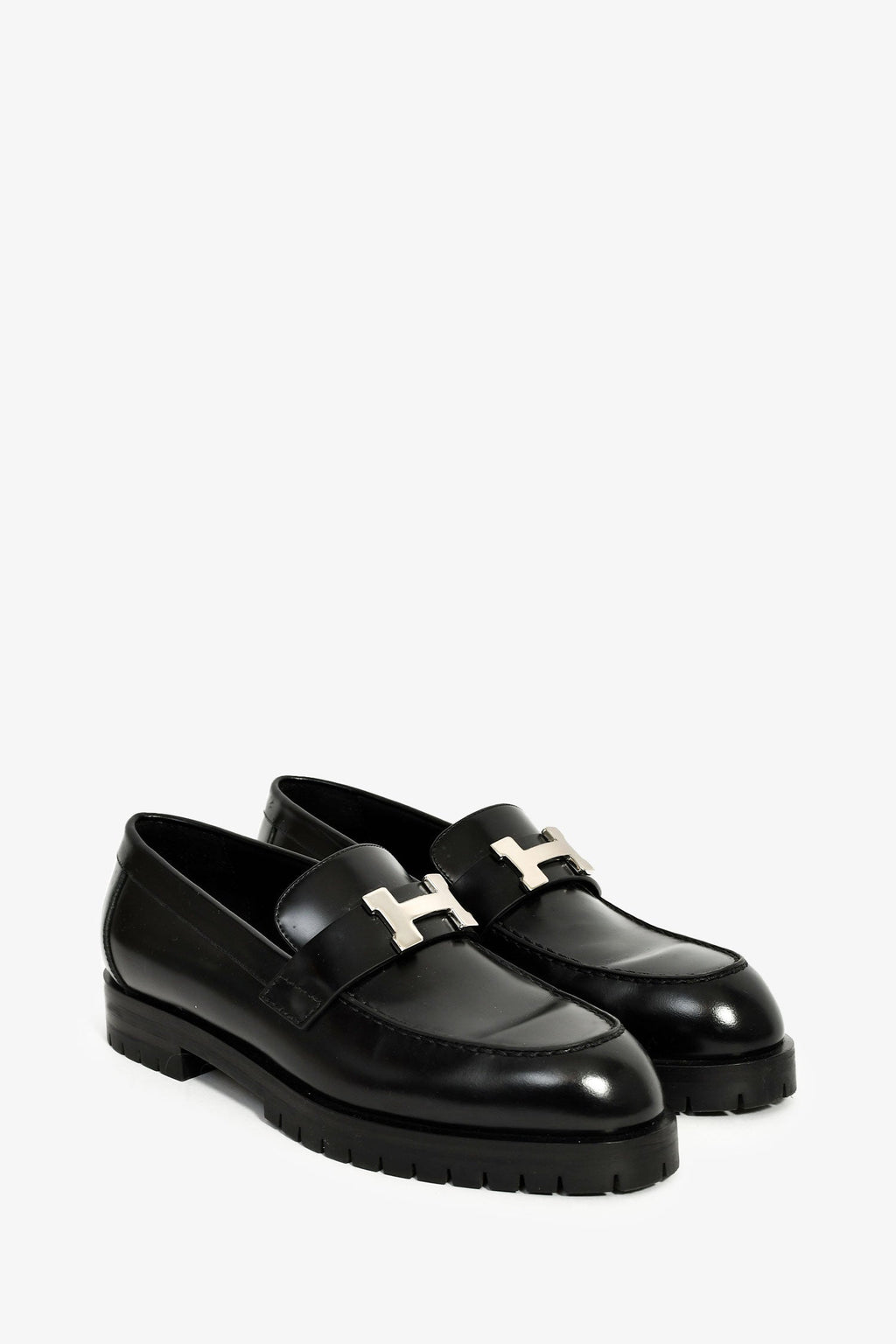 Hermès Black Leather Faubourg H Loafers Size 36