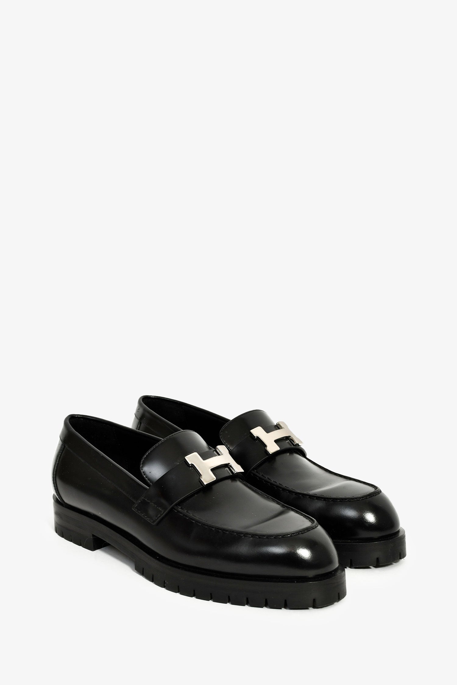 Hermès Black Leather Faubourg H Loafers Size 36
