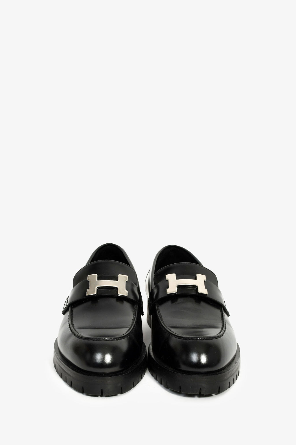 Hermès Black Leather Faubourg H Loafers Size 36