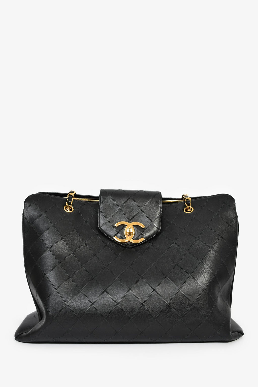 Pre-Loved Chanel™ 1991/94 Black Leather Quilted XL Supermodel Weekender Tote
