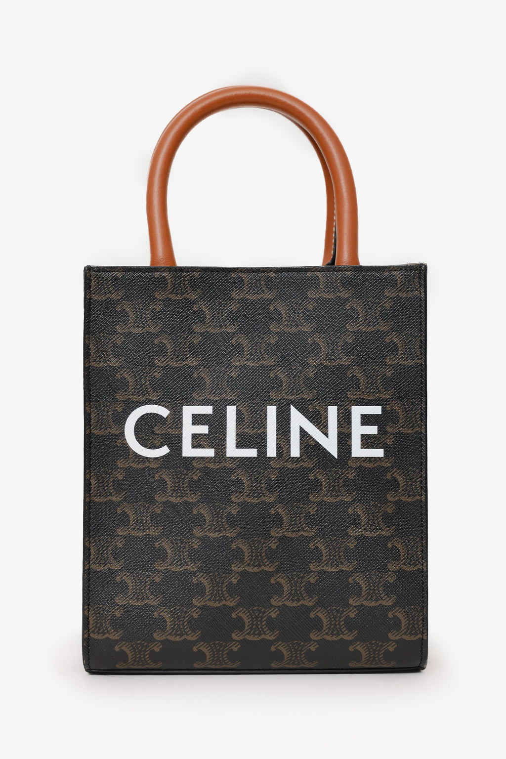 Celine 2021 Brown Canvas/Leather Mini Triomphe Vertical Cabas Tote With Strap
