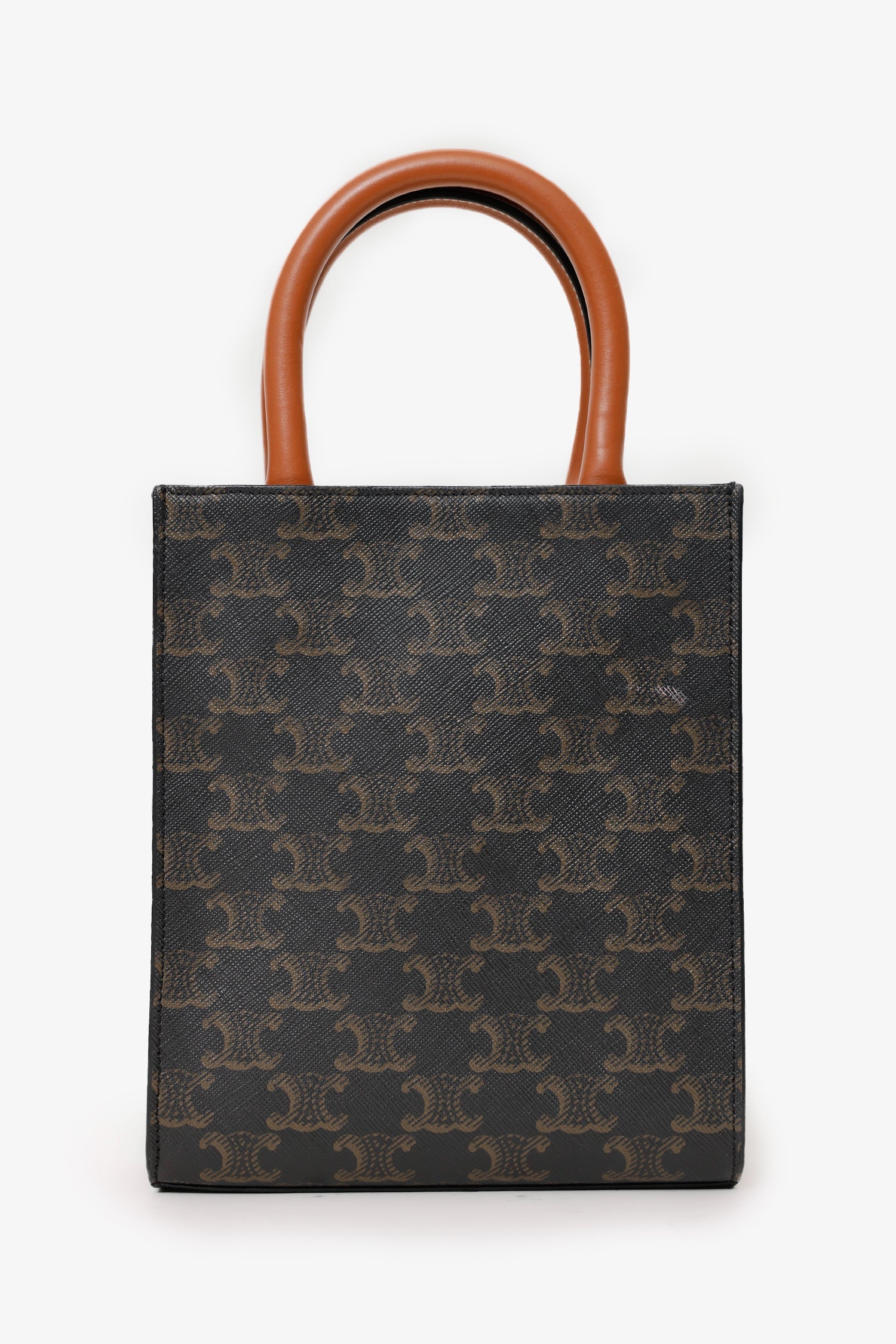 Celine 2021 Brown Canvas/Leather Mini Triomphe Vertical Cabas Tote With Strap