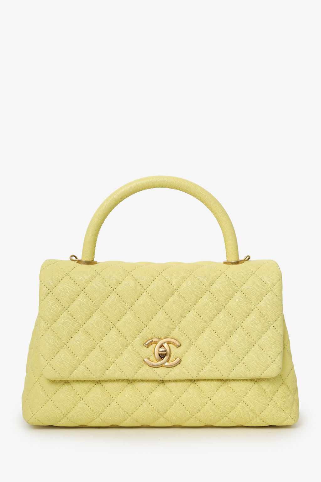 Pre-Loved Chanel™ 2017-18 Yellow Caviar Leather Medium 'Coco' Top Handle With Strap