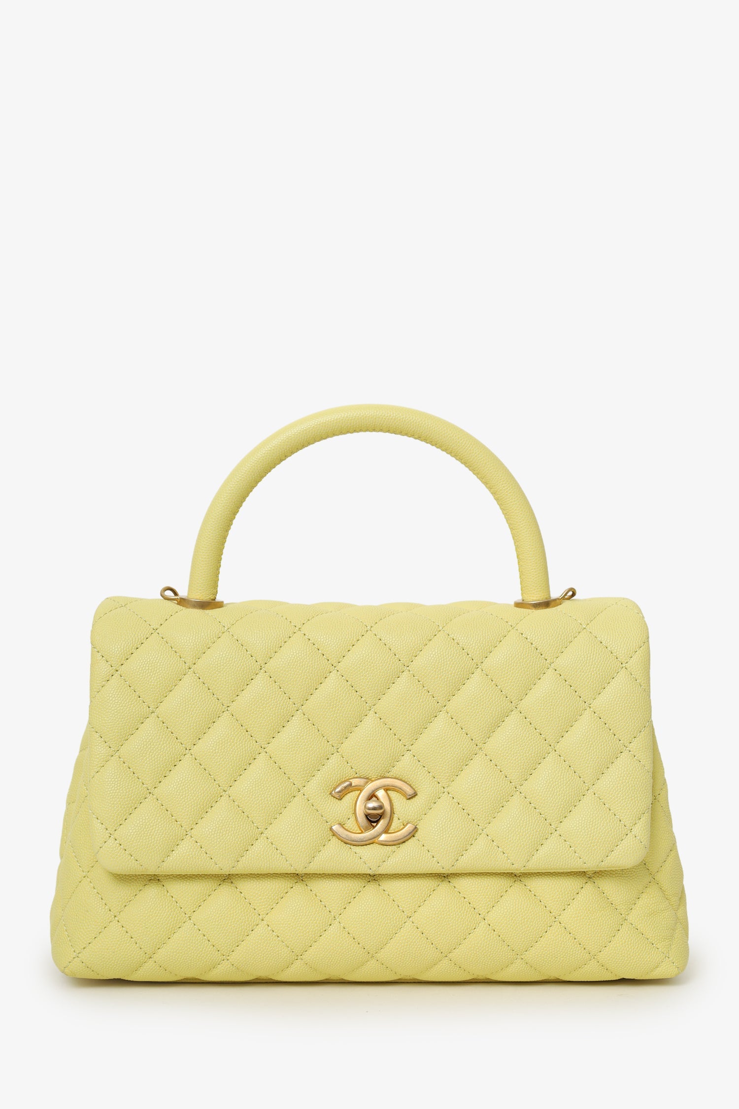 Pre-Loved Chanel™ 2017-18 Yellow Caviar Leather Medium 'Coco' Top Handle With Strap