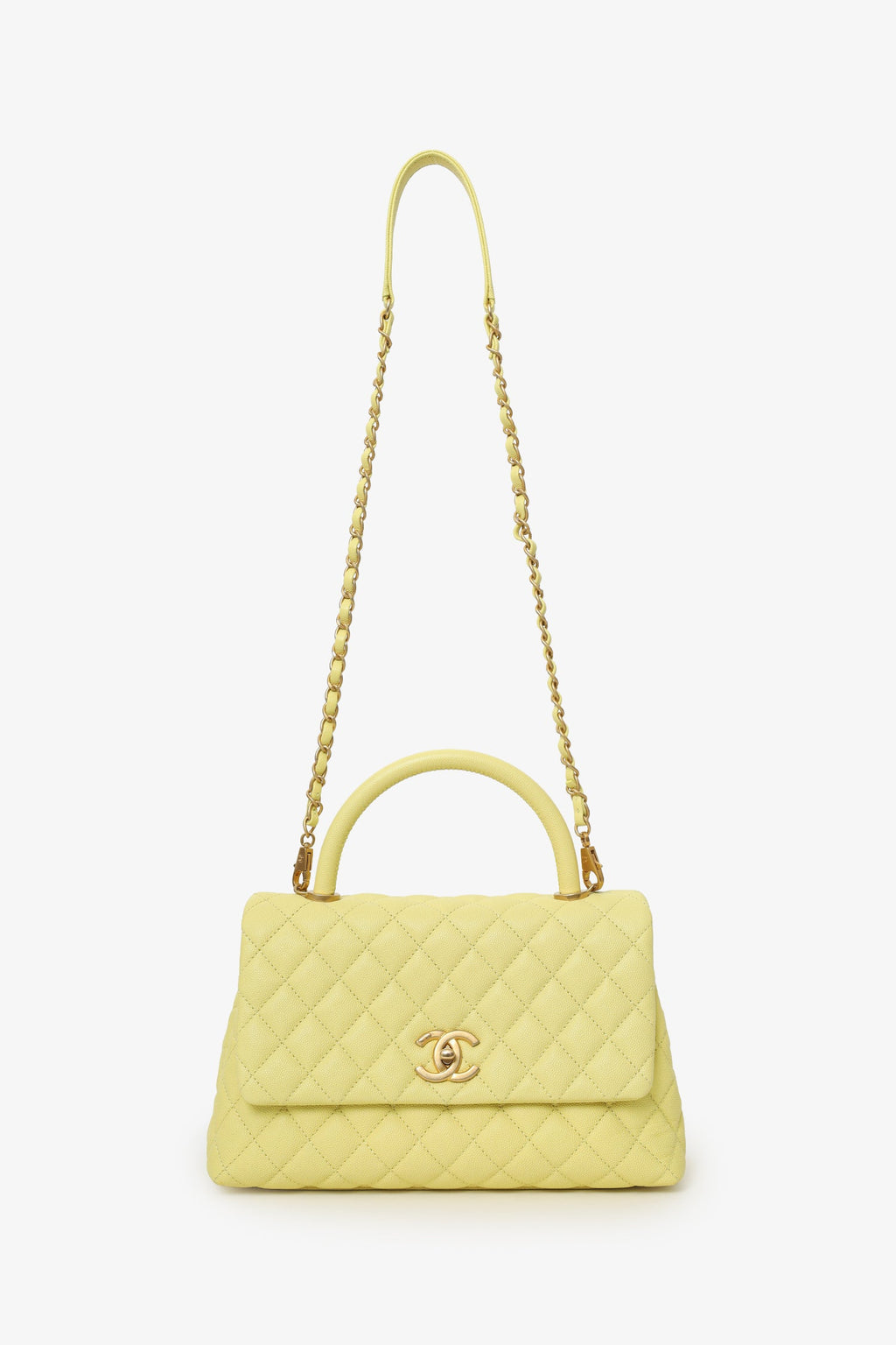 Pre-Loved Chanel™ 2017-18 Yellow Caviar Leather Medium 'Coco' Top Handle With Strap