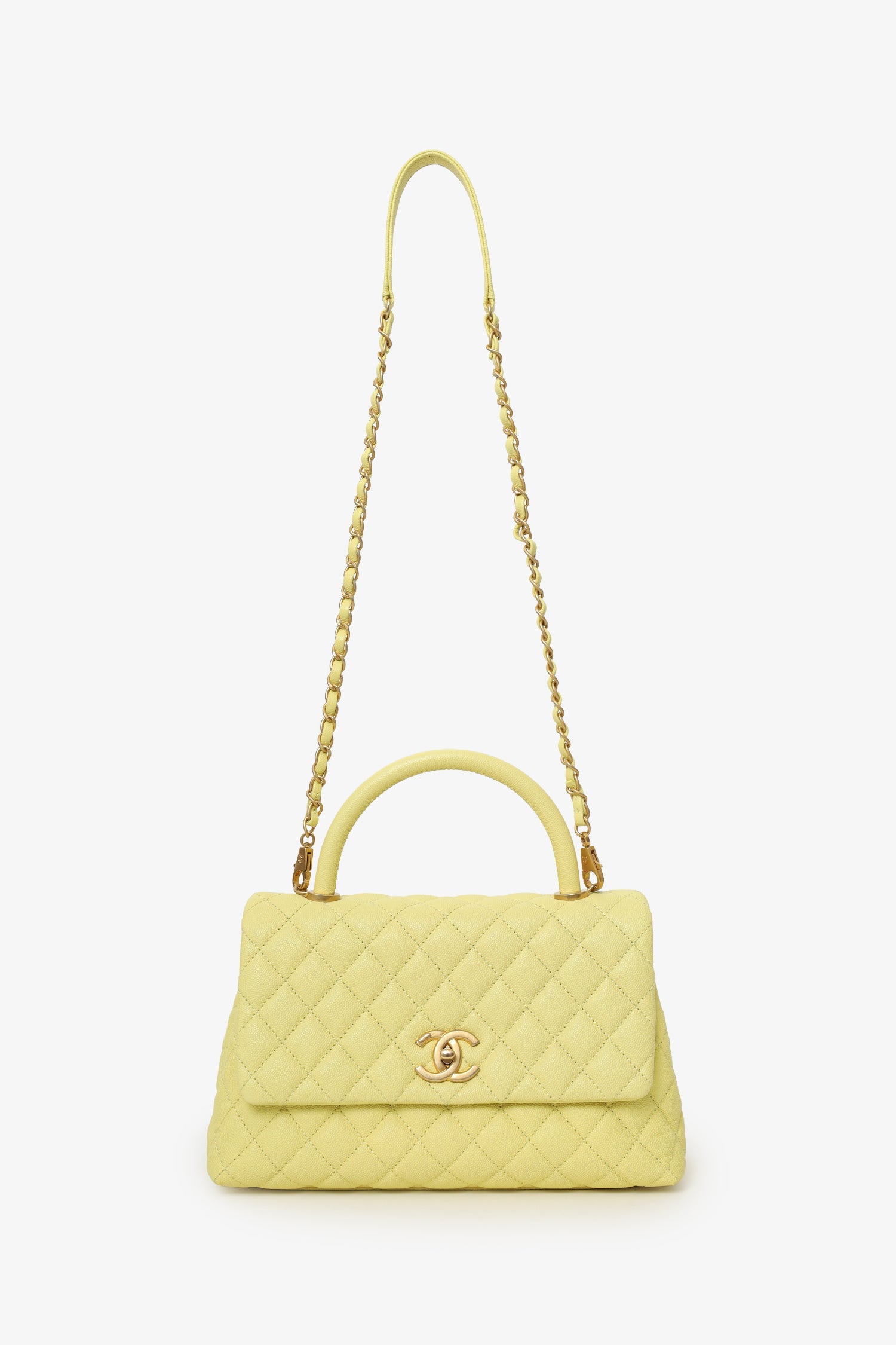 Pre-Loved Chanel™ 2017-18 Yellow Caviar Leather Medium 'Coco' Top Handle With Strap