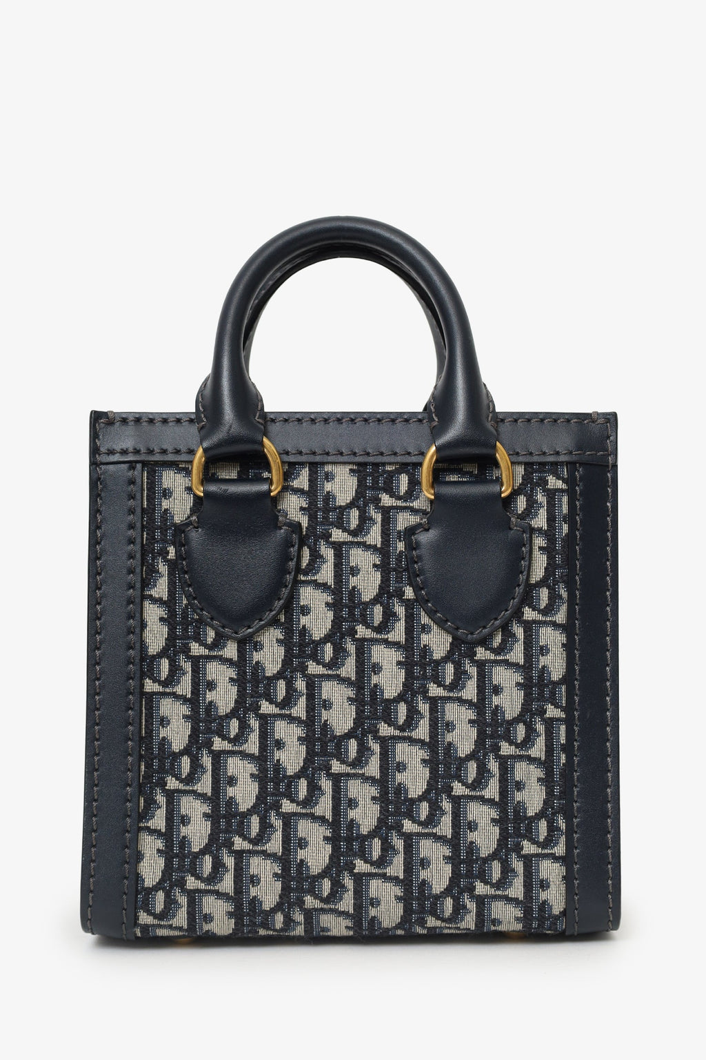 Christian Dior Navy Canvas/Leather Oblique Mini Tote Bag With Strap