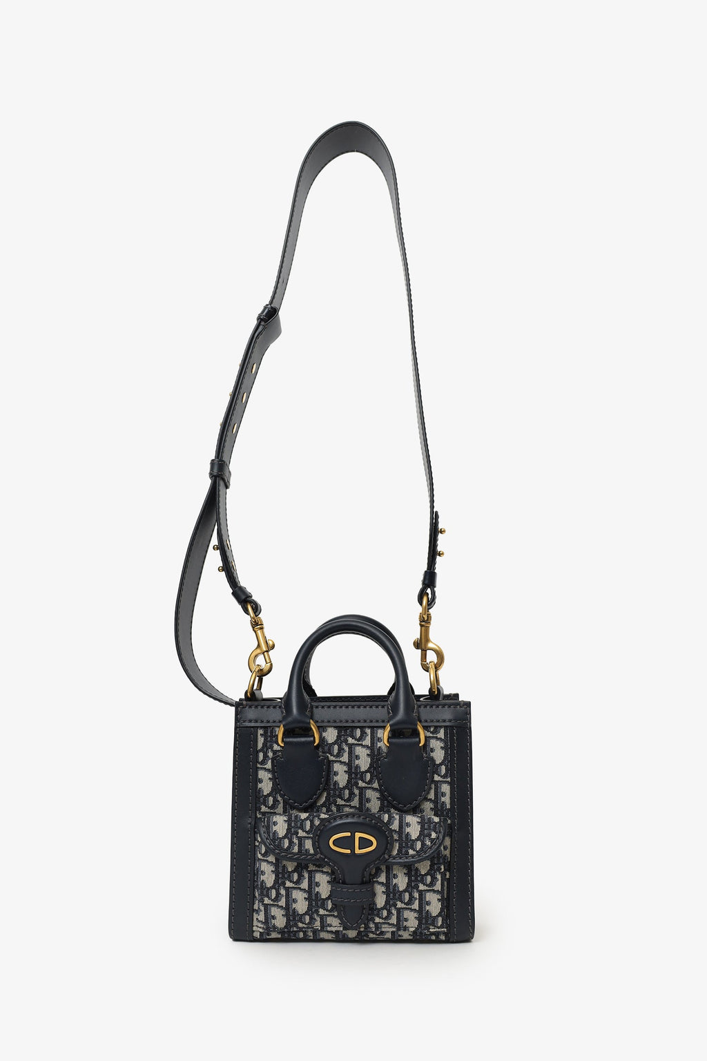 Christian Dior Navy Canvas/Leather Oblique Mini Tote Bag With Strap