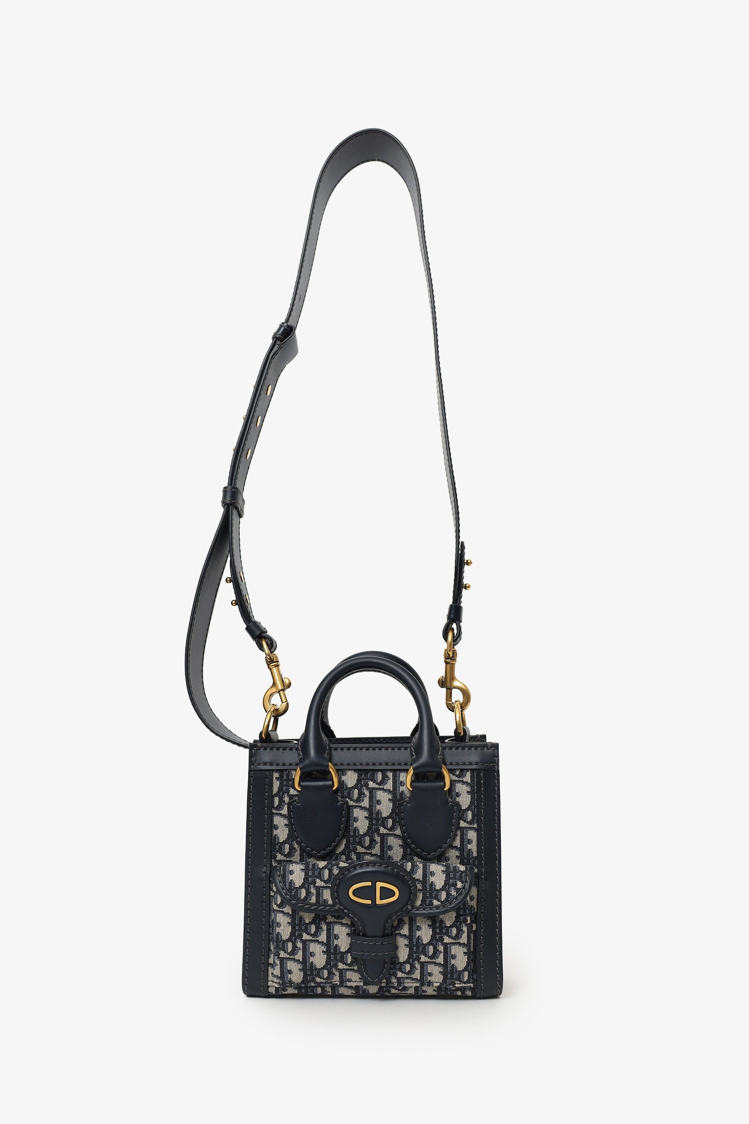 Christian Dior Navy Canvas/Leather Oblique Mini Tote Bag With Strap