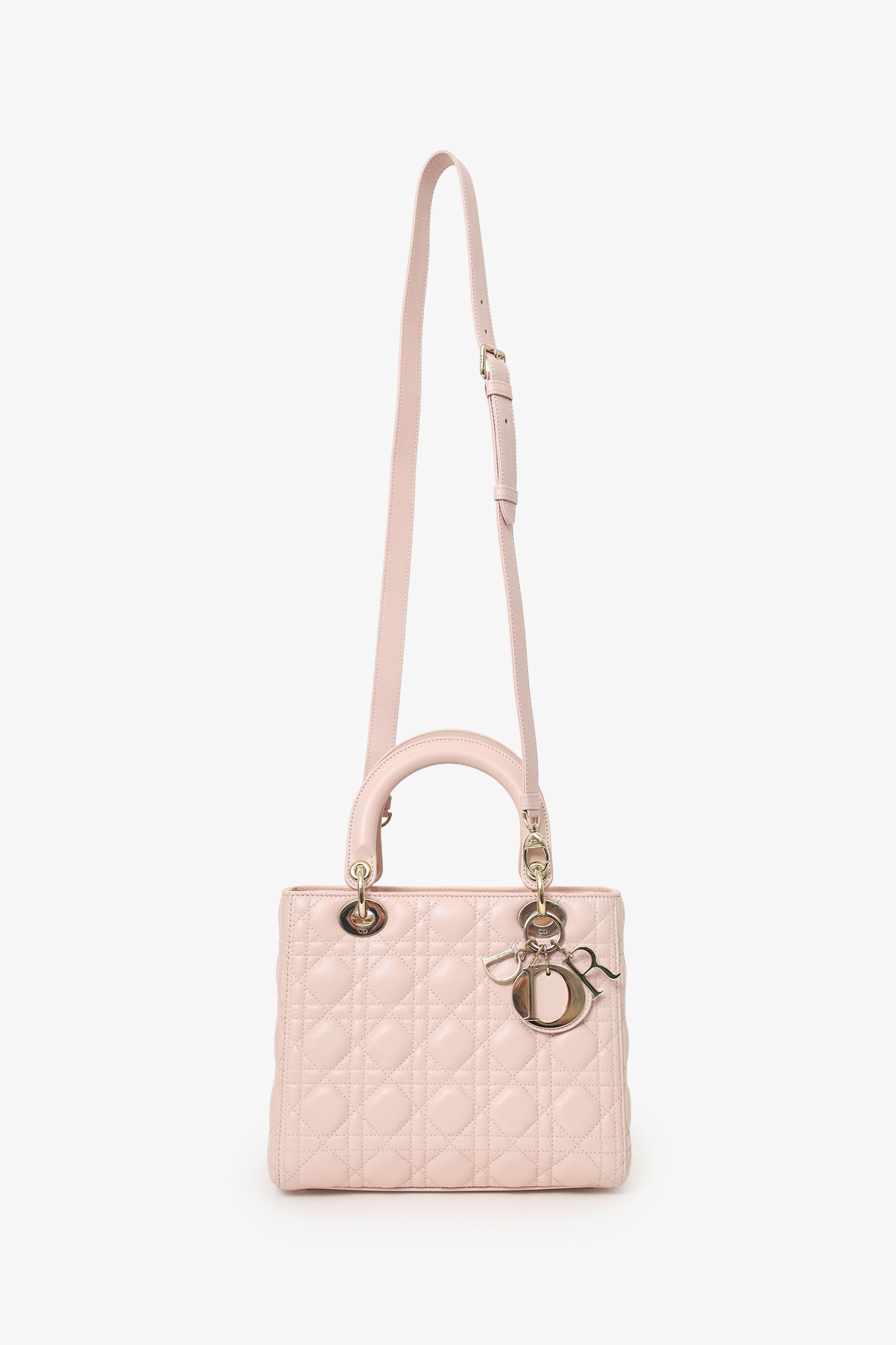 Christian Dior 2017 Pink Leather Medium Lady Dior Bag With Strap