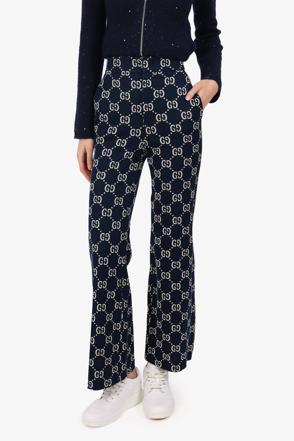 Gucci Navy/Cream Knit 'GG' Monogram Pants Size 36