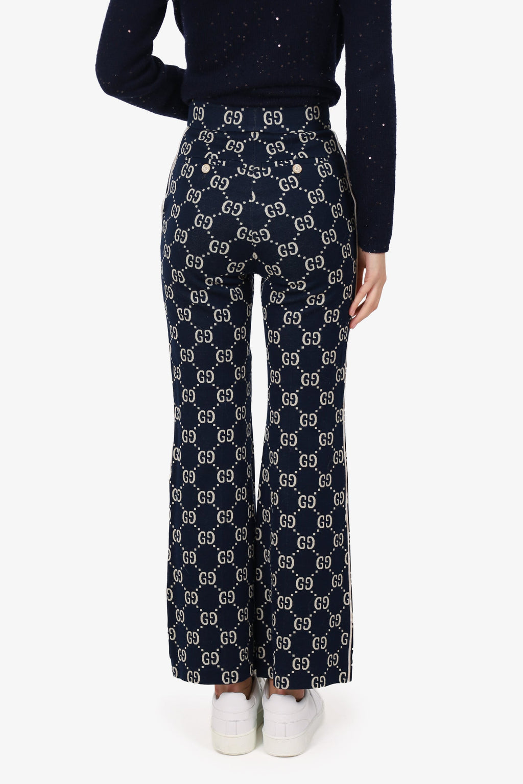 Gucci Navy/Cream Knit 'GG' Monogram Pants Size 36
