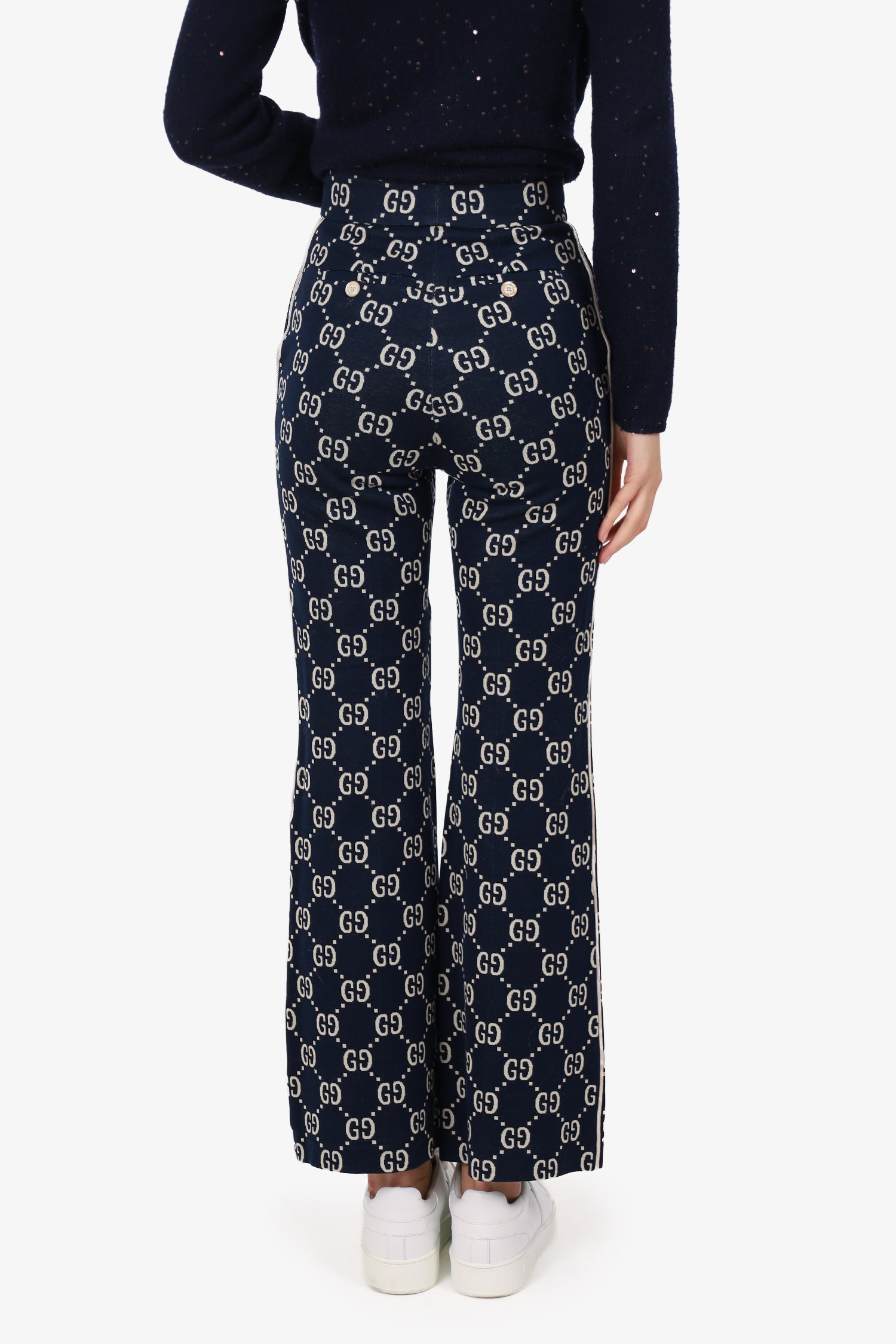 Gucci Navy/Cream Knit 'GG' Monogram Pants Size 36