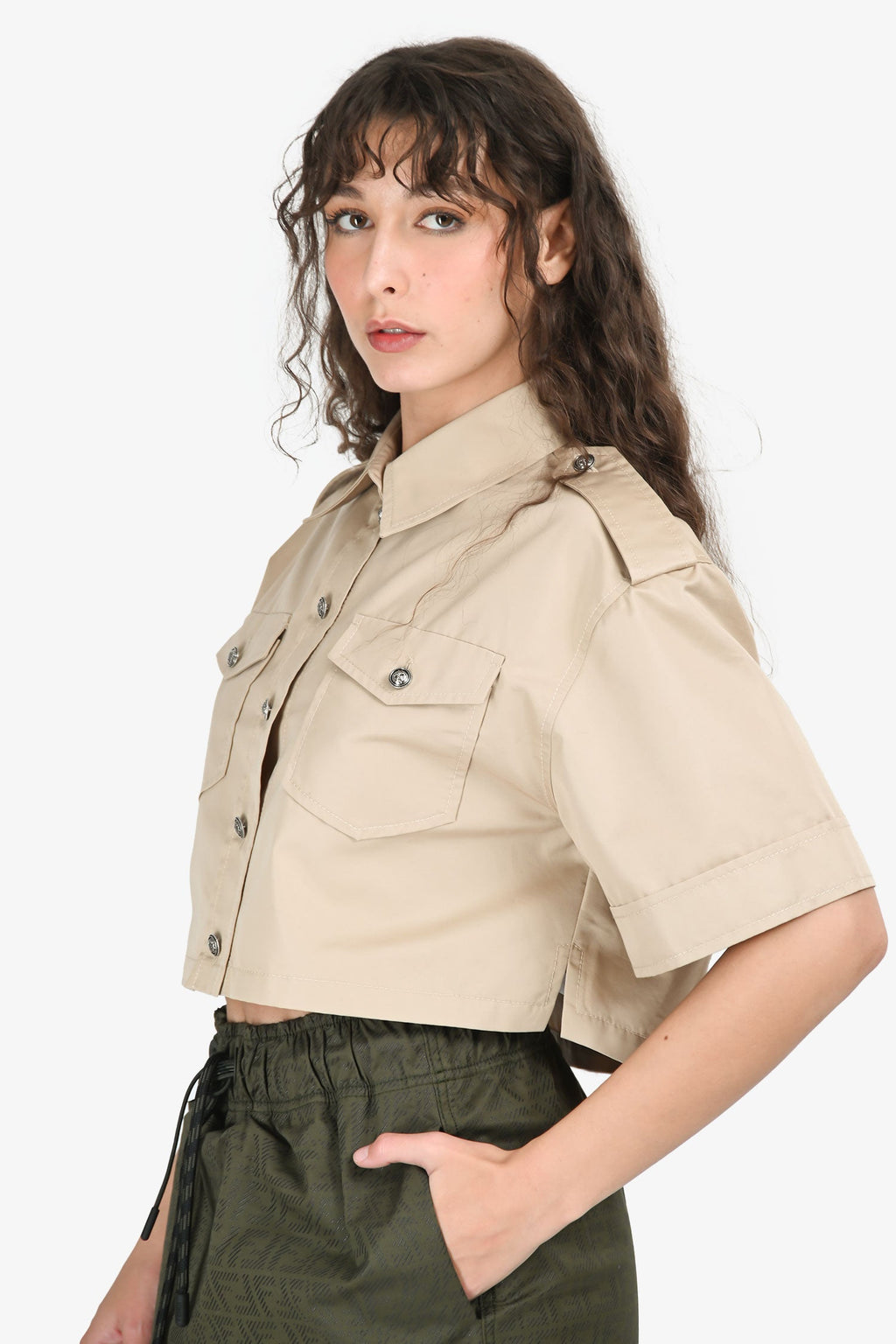 Sandro Beige Cotton 'Indiana' Cropped Button Down Shirt Size 1