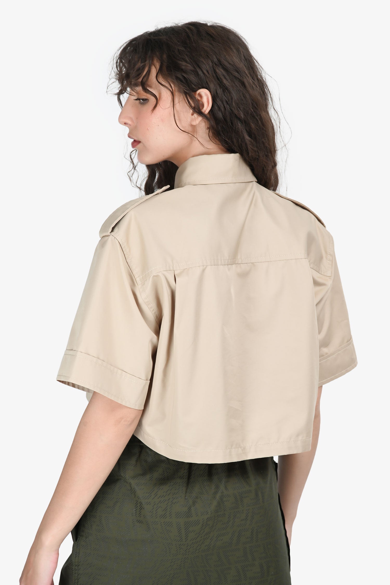 Sandro Beige Cotton 'Indiana' Cropped Button Down Shirt Size 1
