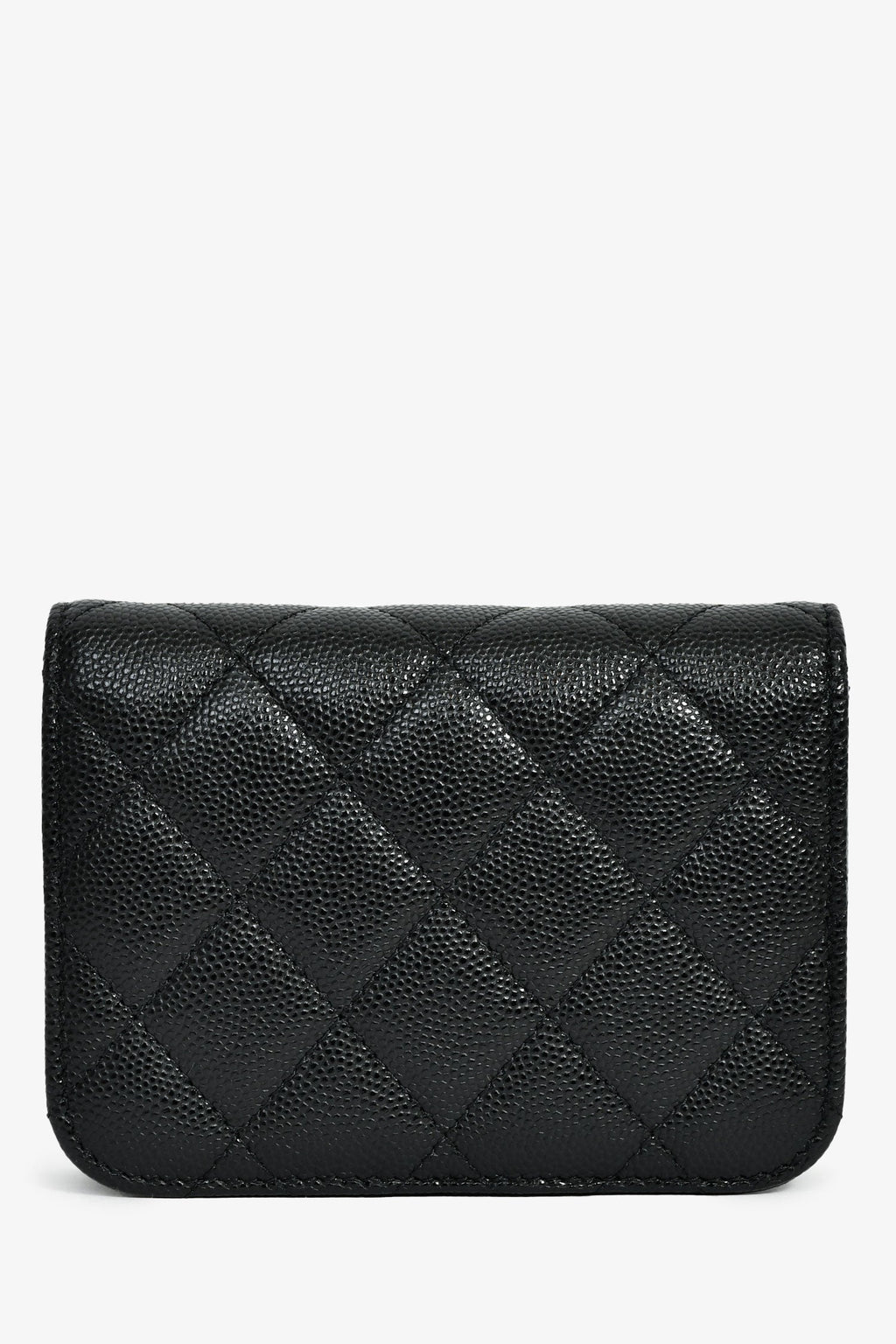 Pre-Loved Chanel™ 2021+ Black Caviar Leather Small Flap  Holder On Chain Champagne Hardware