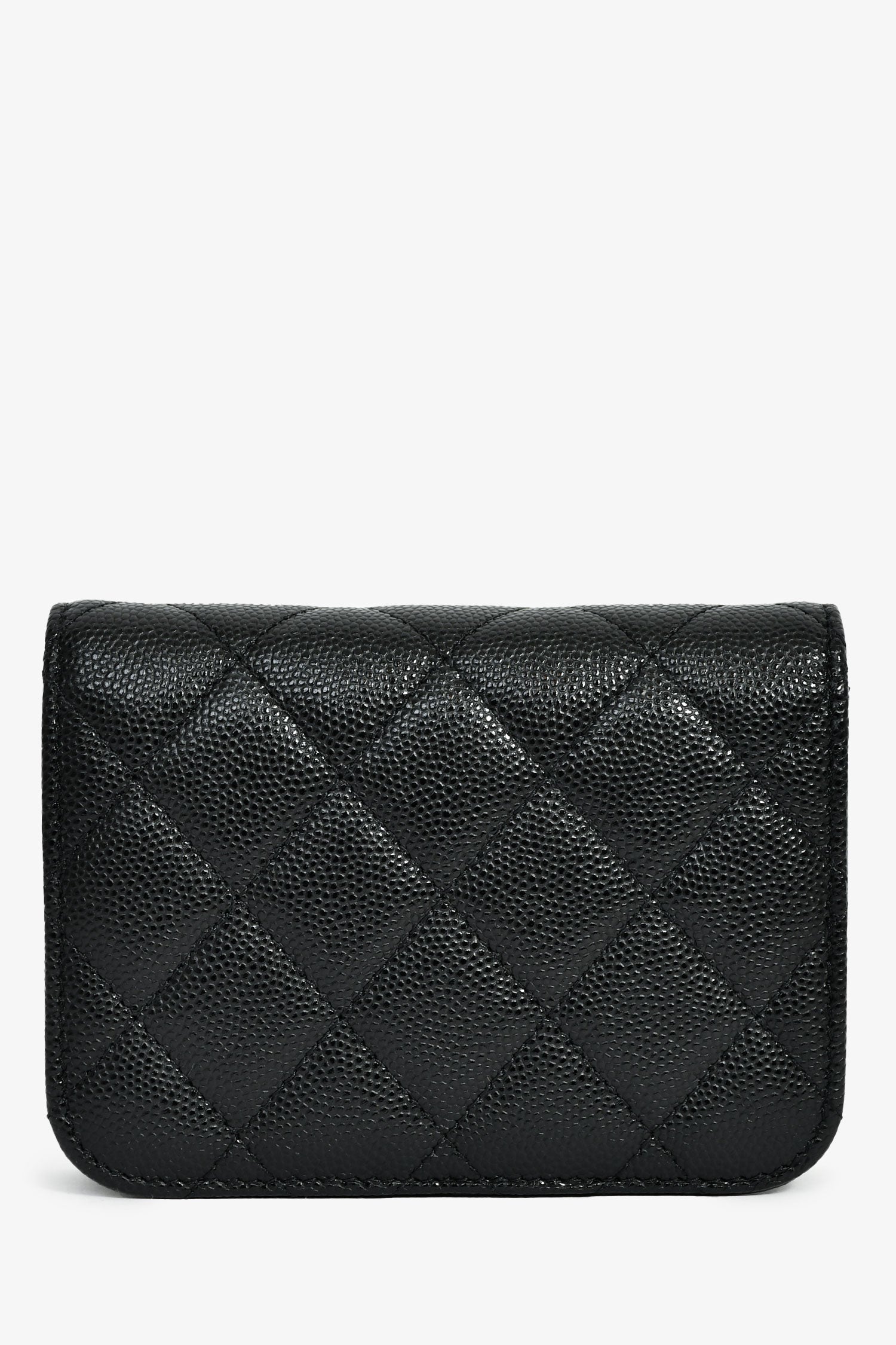 Pre-Loved Chanel™ 2021+ Black Caviar Leather Small Flap  Holder On Chain Champagne Hardware