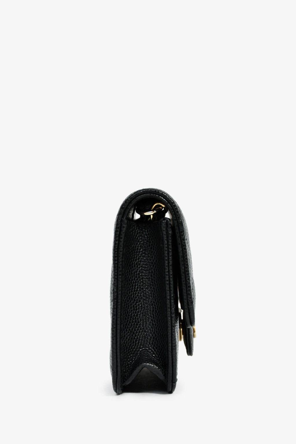 Pre-Loved Chanel™ 2021+ Black Caviar Leather Small Flap  Holder On Chain Champagne Hardware