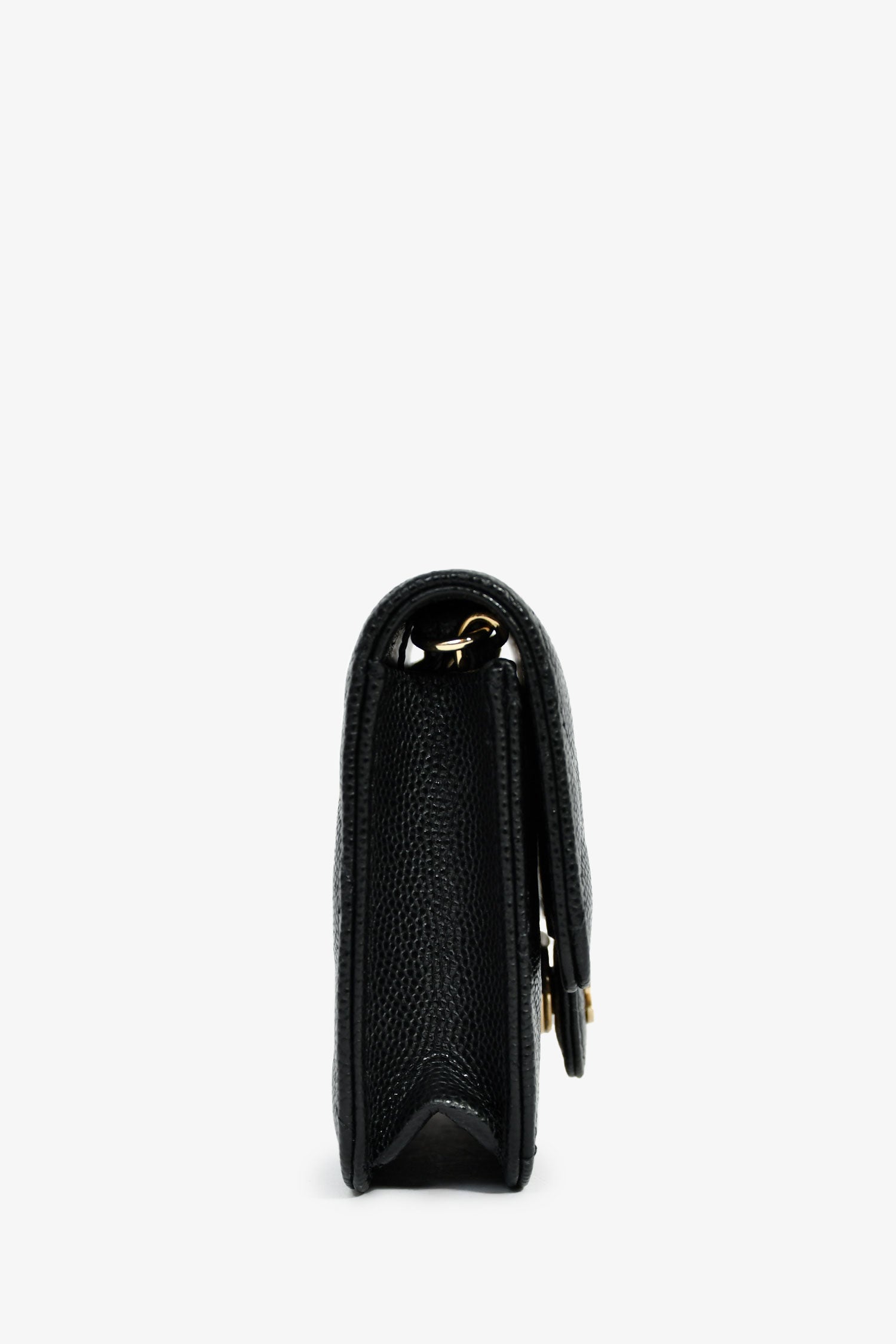 Pre-Loved Chanel™ 2021+ Black Caviar Leather Small Flap  Holder On Chain Champagne Hardware