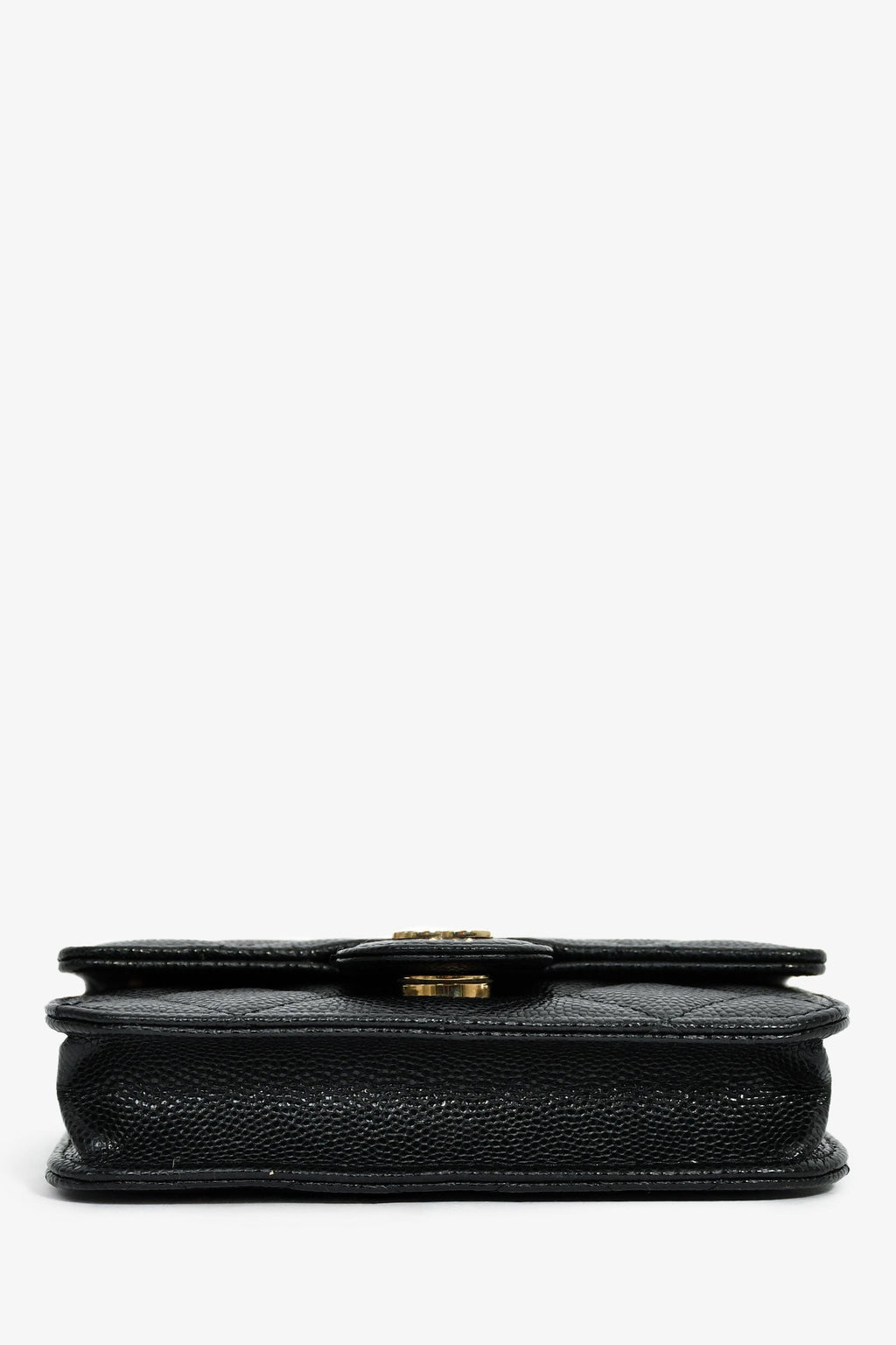 Pre-Loved Chanel™ 2021+ Black Caviar Leather Small Flap  Holder On Chain Champagne Hardware
