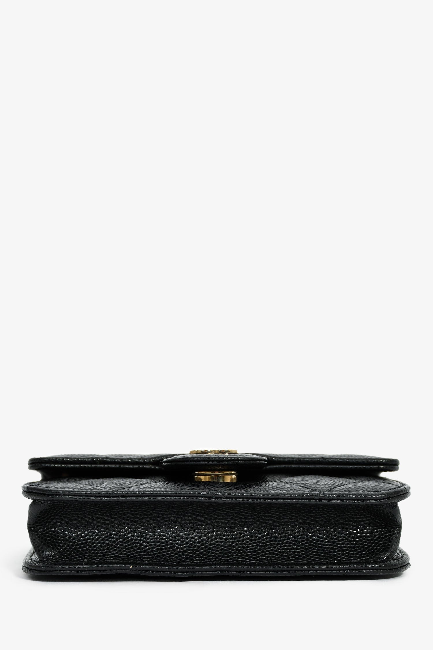 Pre-Loved Chanel™ 2021+ Black Caviar Leather Small Flap  Holder On Chain Champagne Hardware