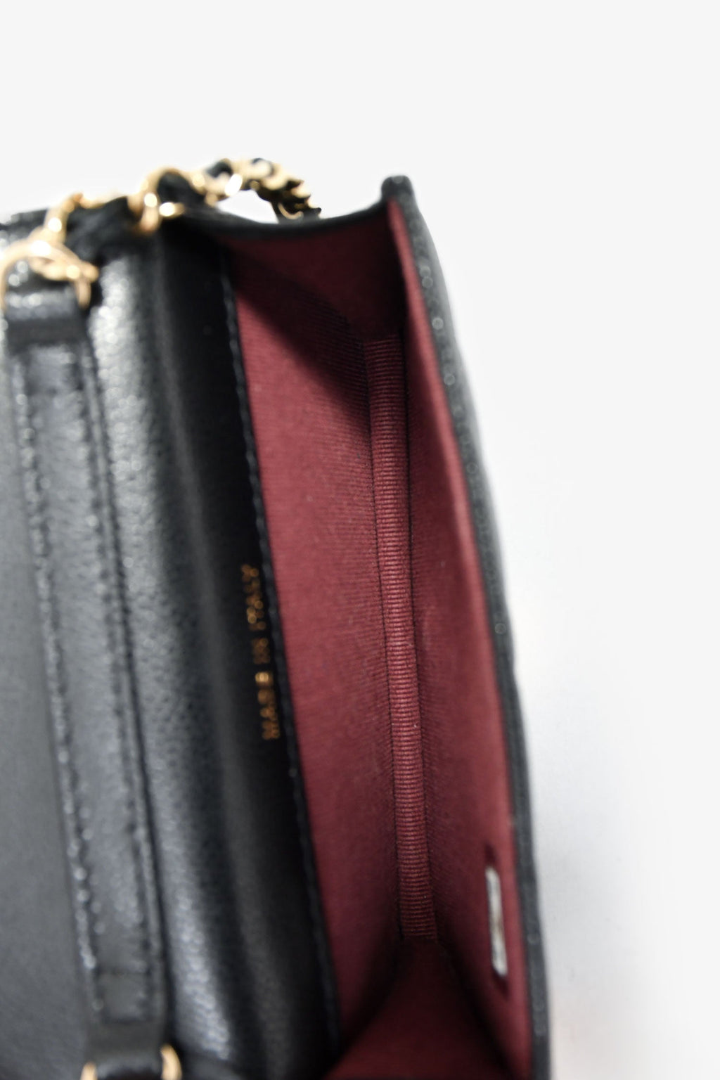 Pre-Loved Chanel™ 2021+ Black Caviar Leather Small Flap  Holder On Chain Champagne Hardware