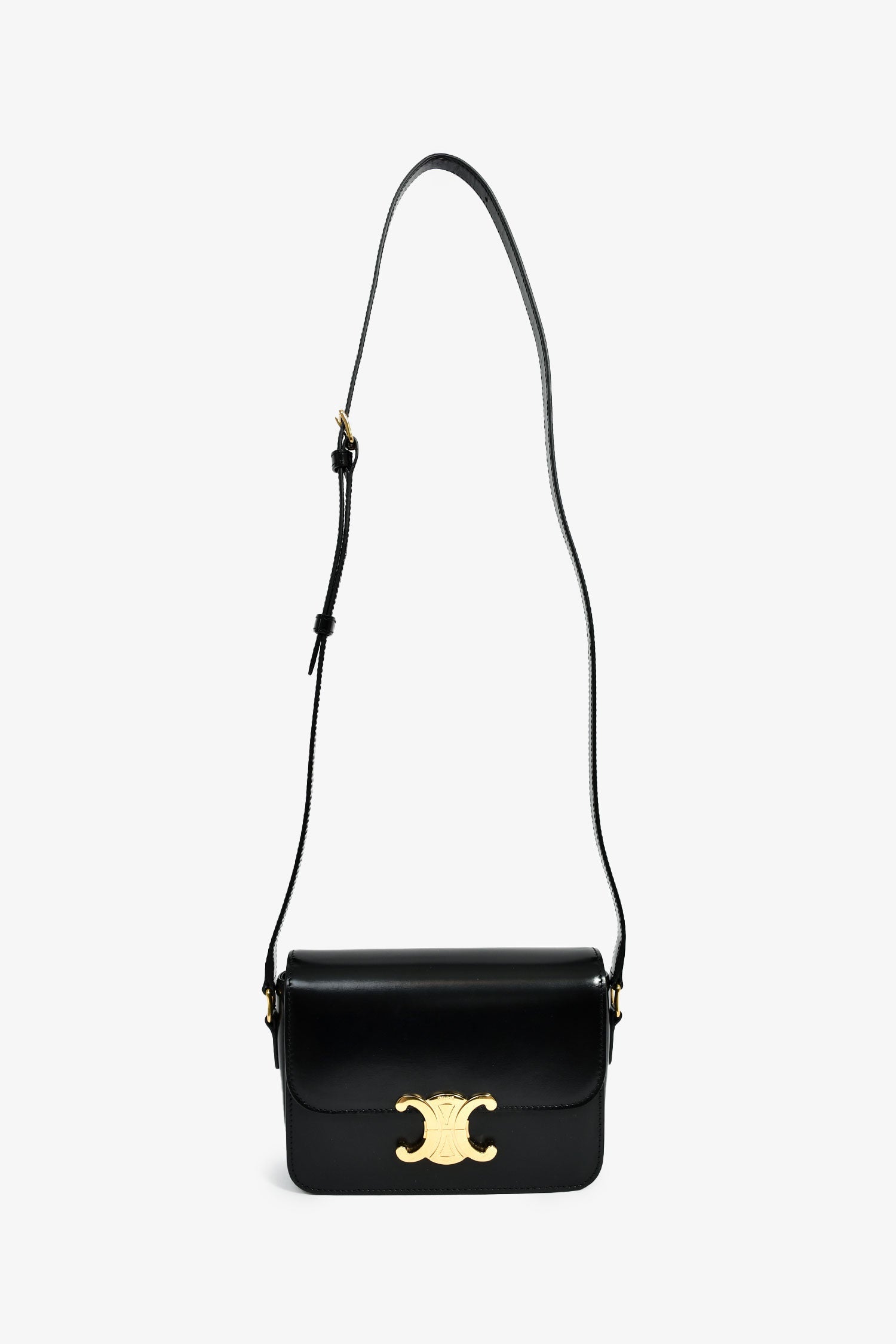 Celine 2022 Black Leather Teen Triomphe Crossbody Bag