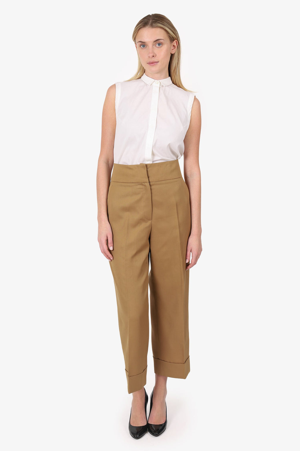 Rochas Brown Wool High Waisted Pants Size 44