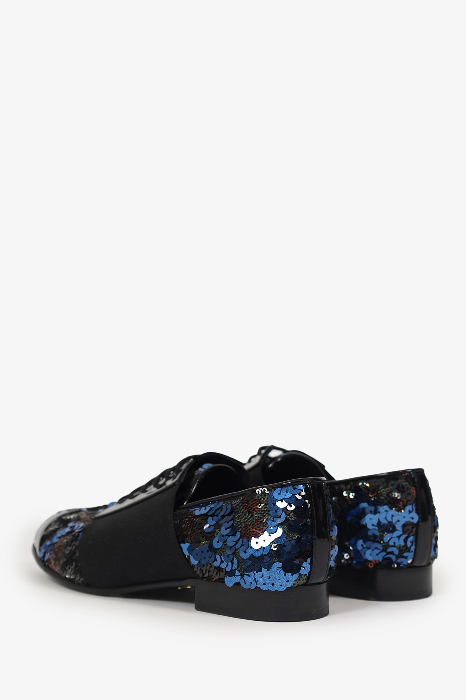 Pre-Loved Chanel™ Patent Leather/Sequin Cap Toe Brogues Size 37.5