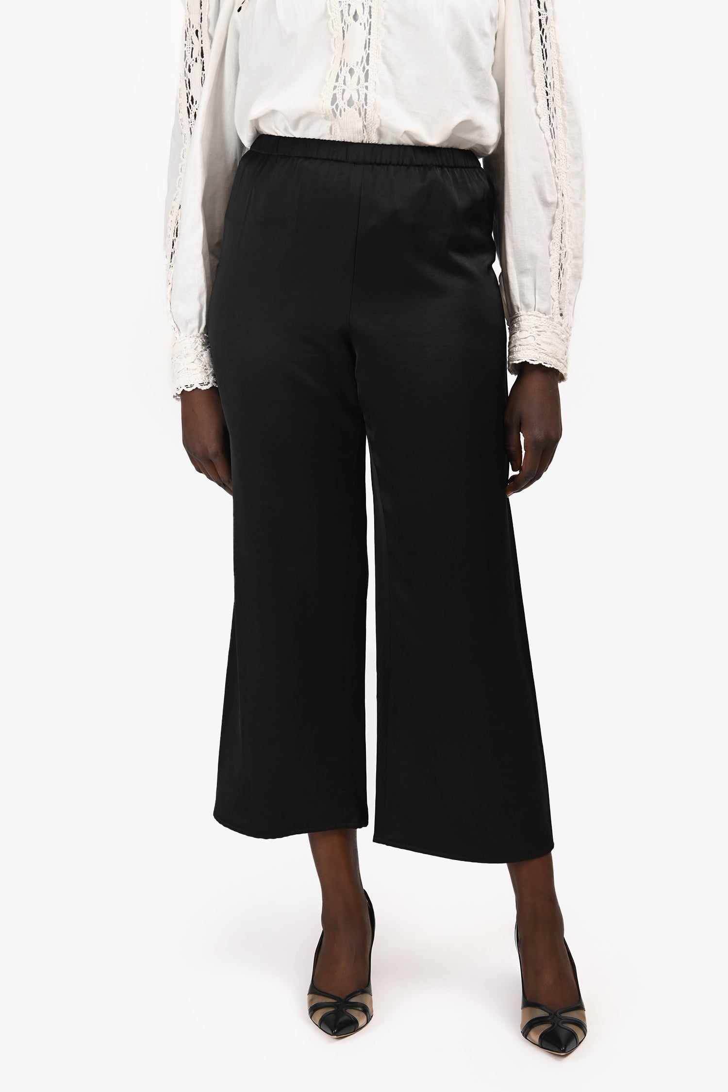 Jenni Kayne Black Elastic Waist Band Wide Leg Pants Size M