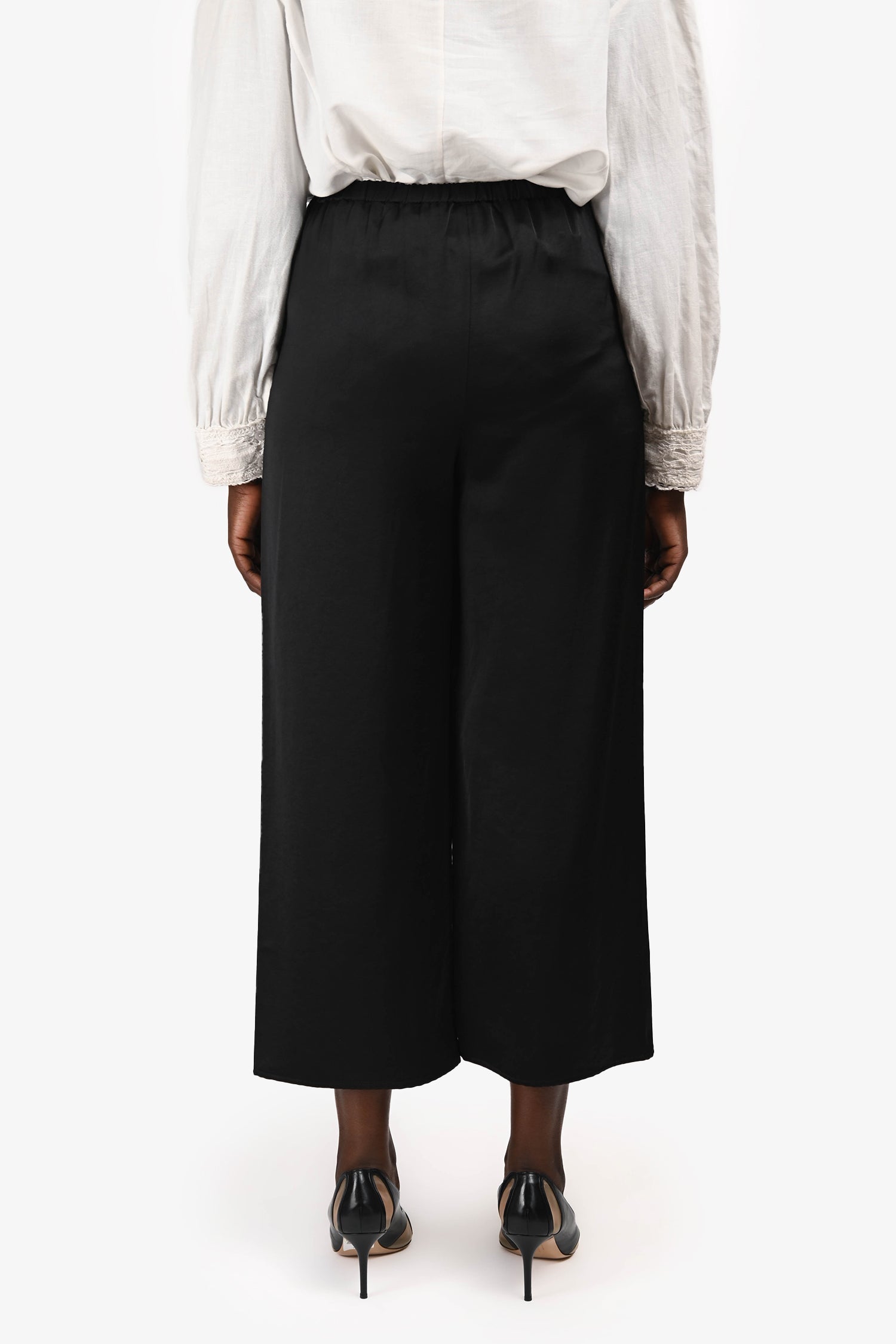 Jenni Kayne Black Elastic Waist Band Wide Leg Pants Size M