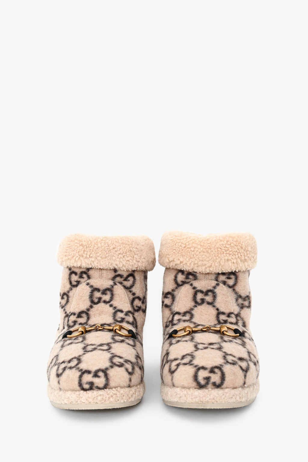 Gucci Beige Wool Monogram Horsebit Boots Size 41