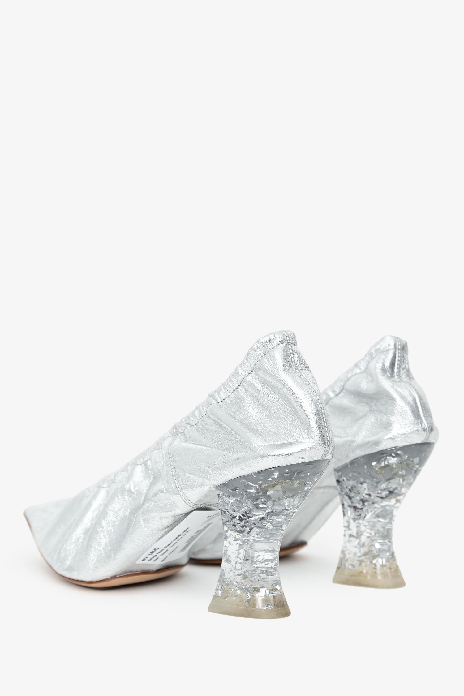 Bottega Veneta Silver Crinkled Leather Clear 'Almond' Pointed Heel Size 38.5
