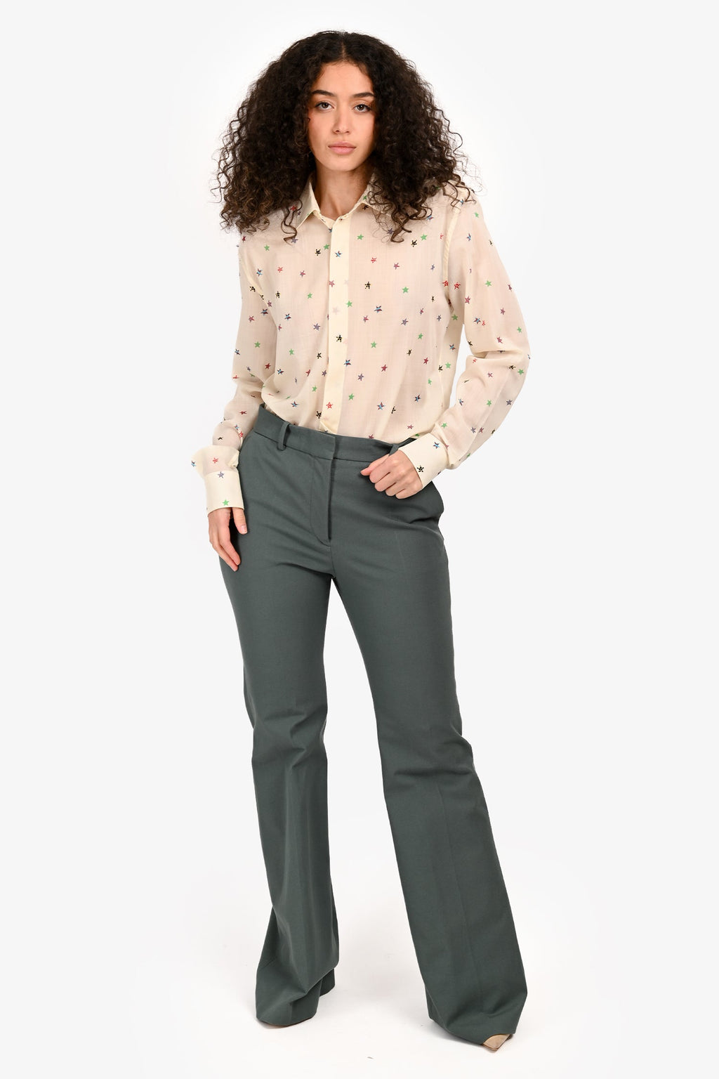 Joseph Green Cotton Fitted Flare Pants Size 38