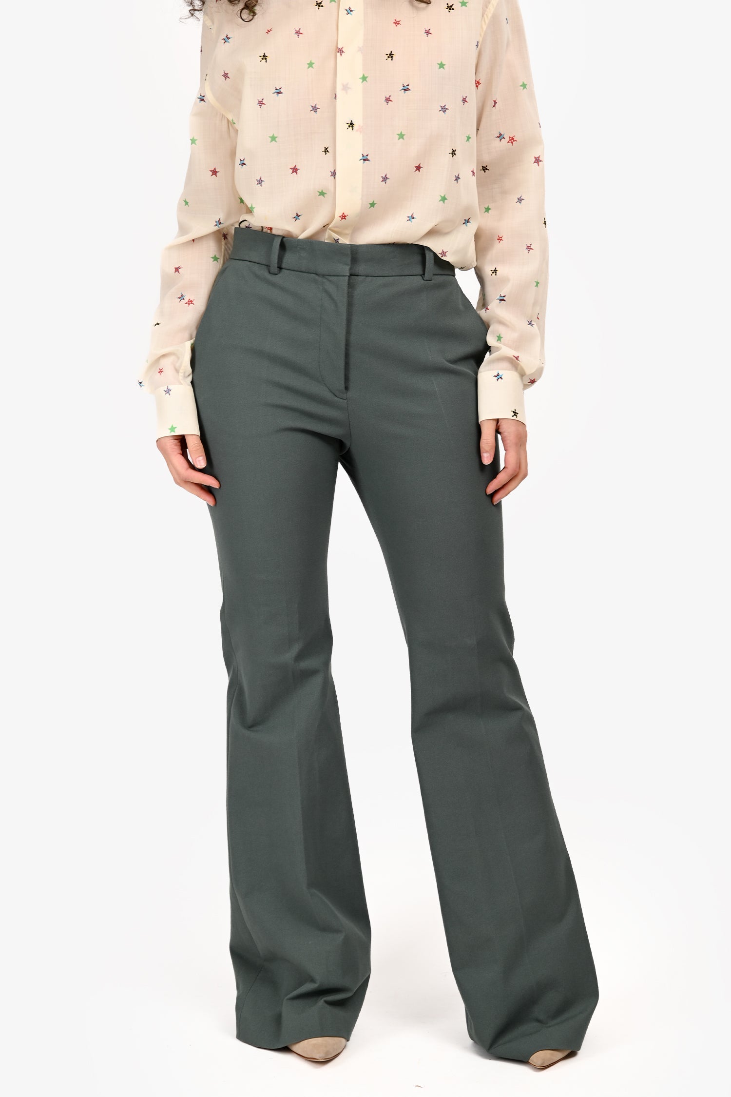 Joseph Green Cotton Fitted Flare Pants Size 38