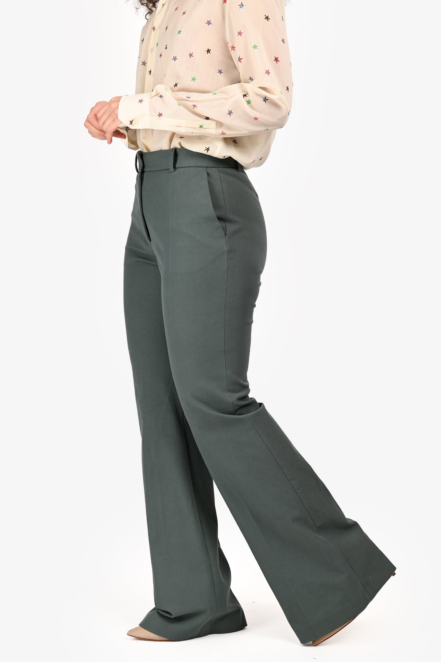 Joseph Green Cotton Fitted Flare Pants Size 38