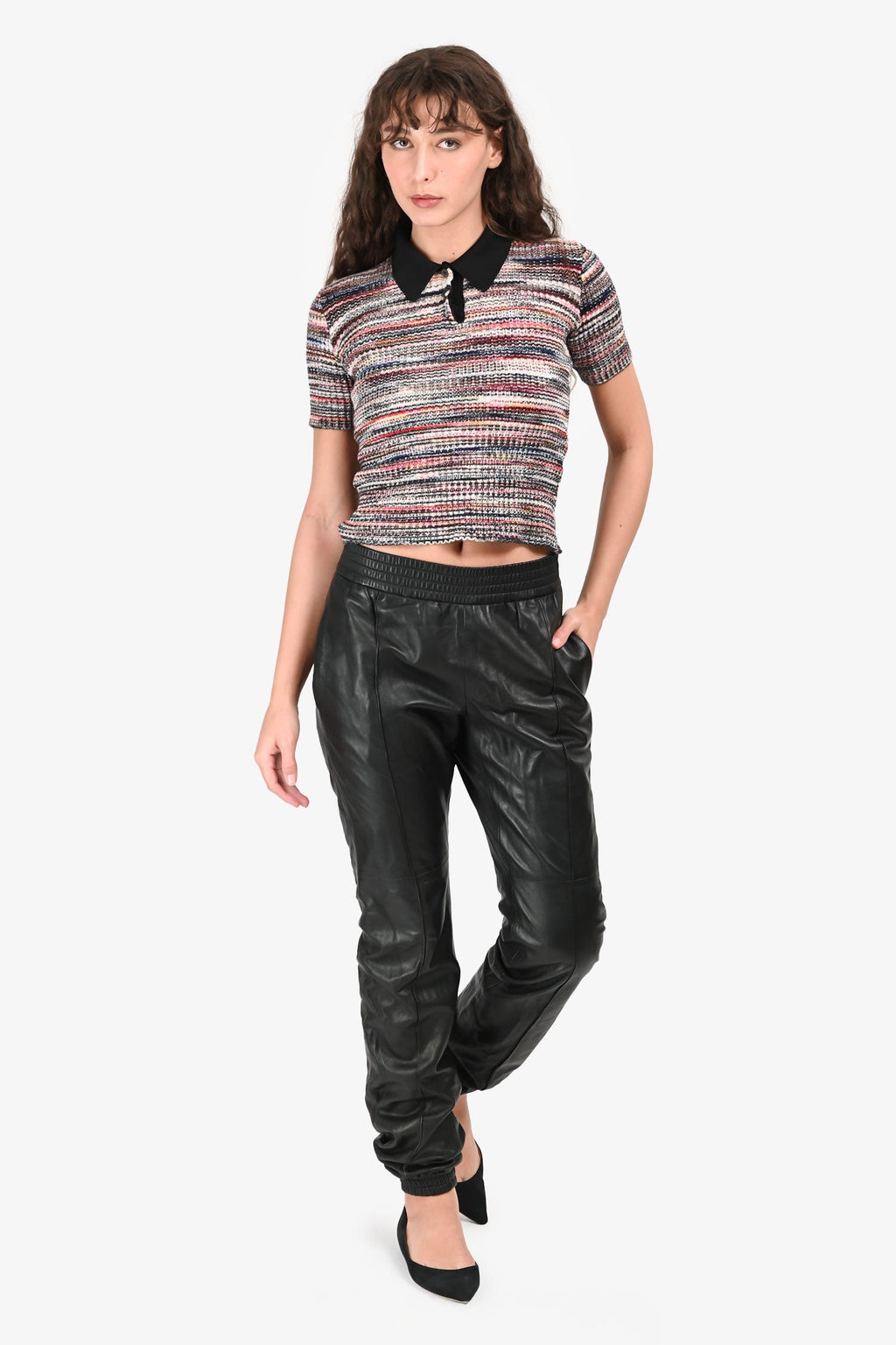 Joseph Black Leather Cuffed Elastic Waistband Pants Size 38