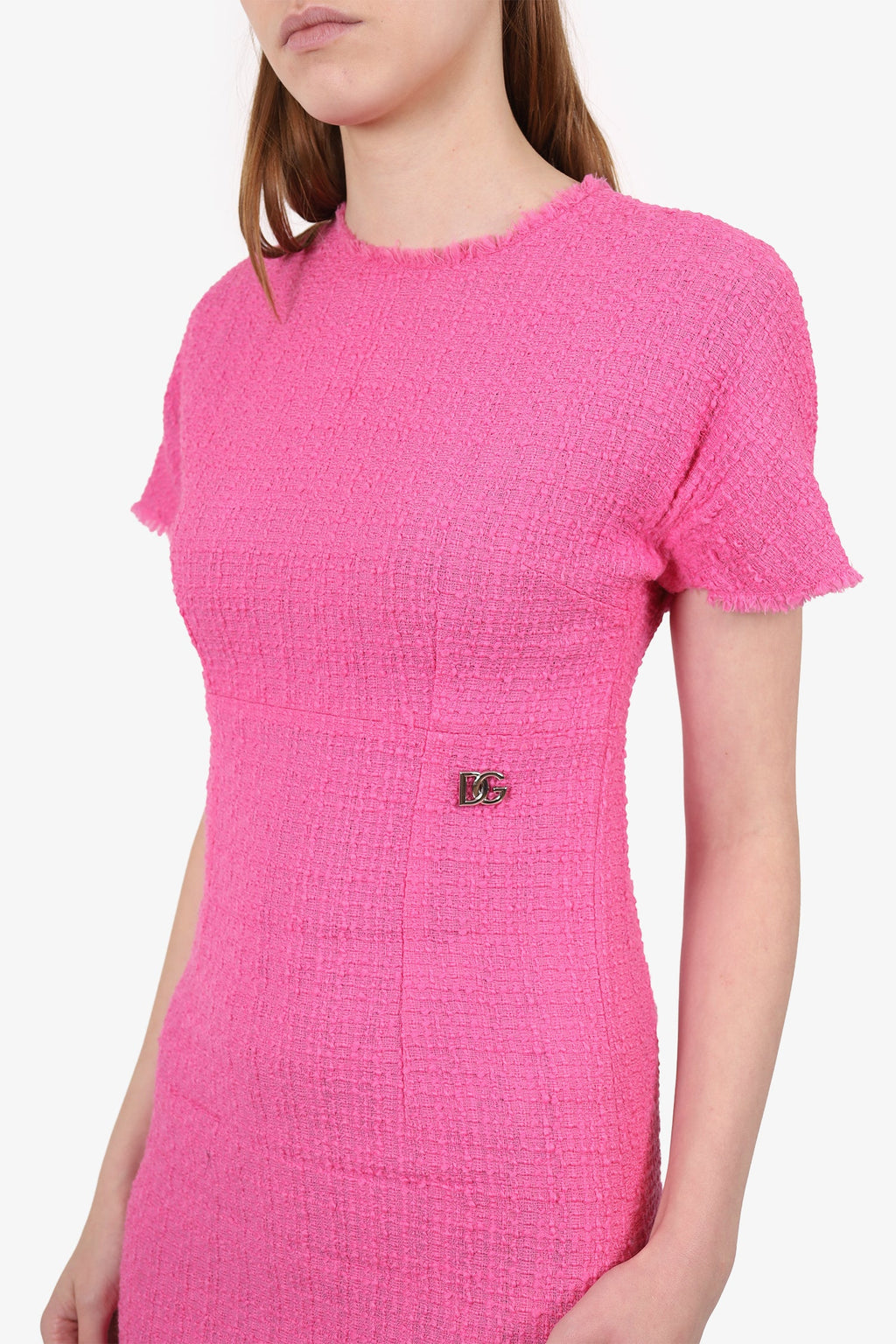 Dolce & Gabbana Pink Wool Tweed Knee Length Short Sleeve Dress Size 38