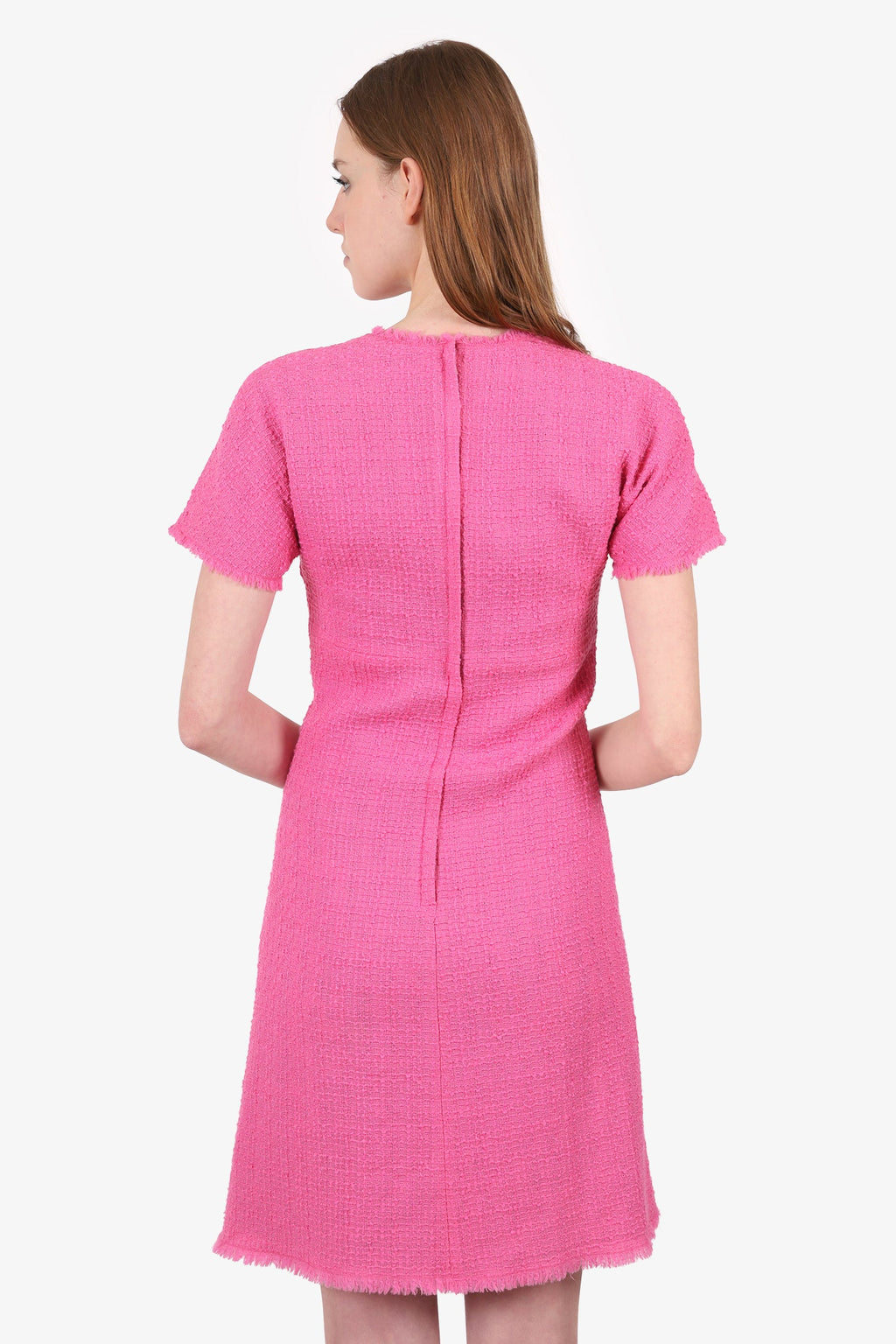 Dolce & Gabbana Pink Wool Tweed Knee Length Short Sleeve Dress Size 38