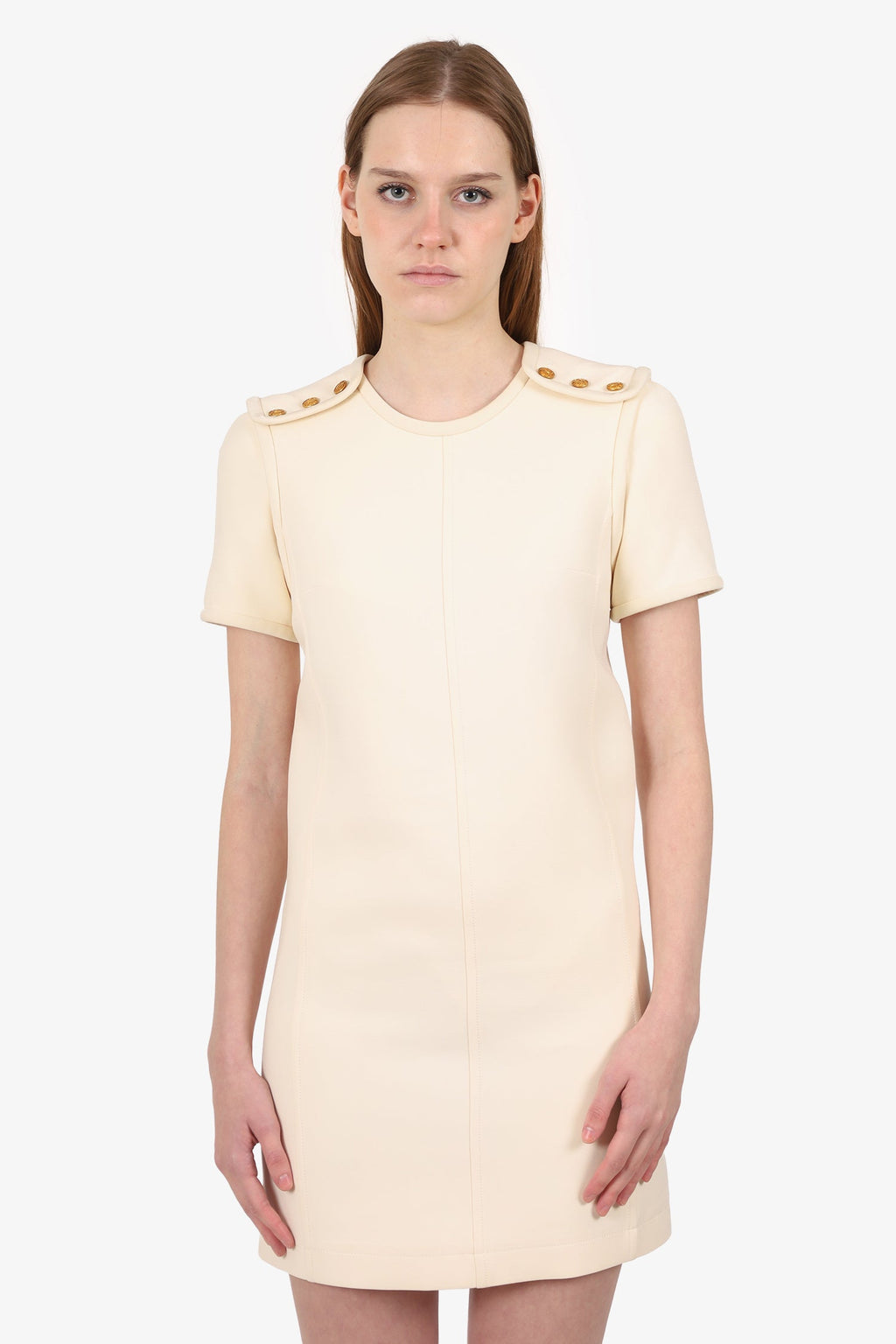 Louis Vuitton White Wool/Silk Short Sleeve Button Detail Mini Dress Size 36