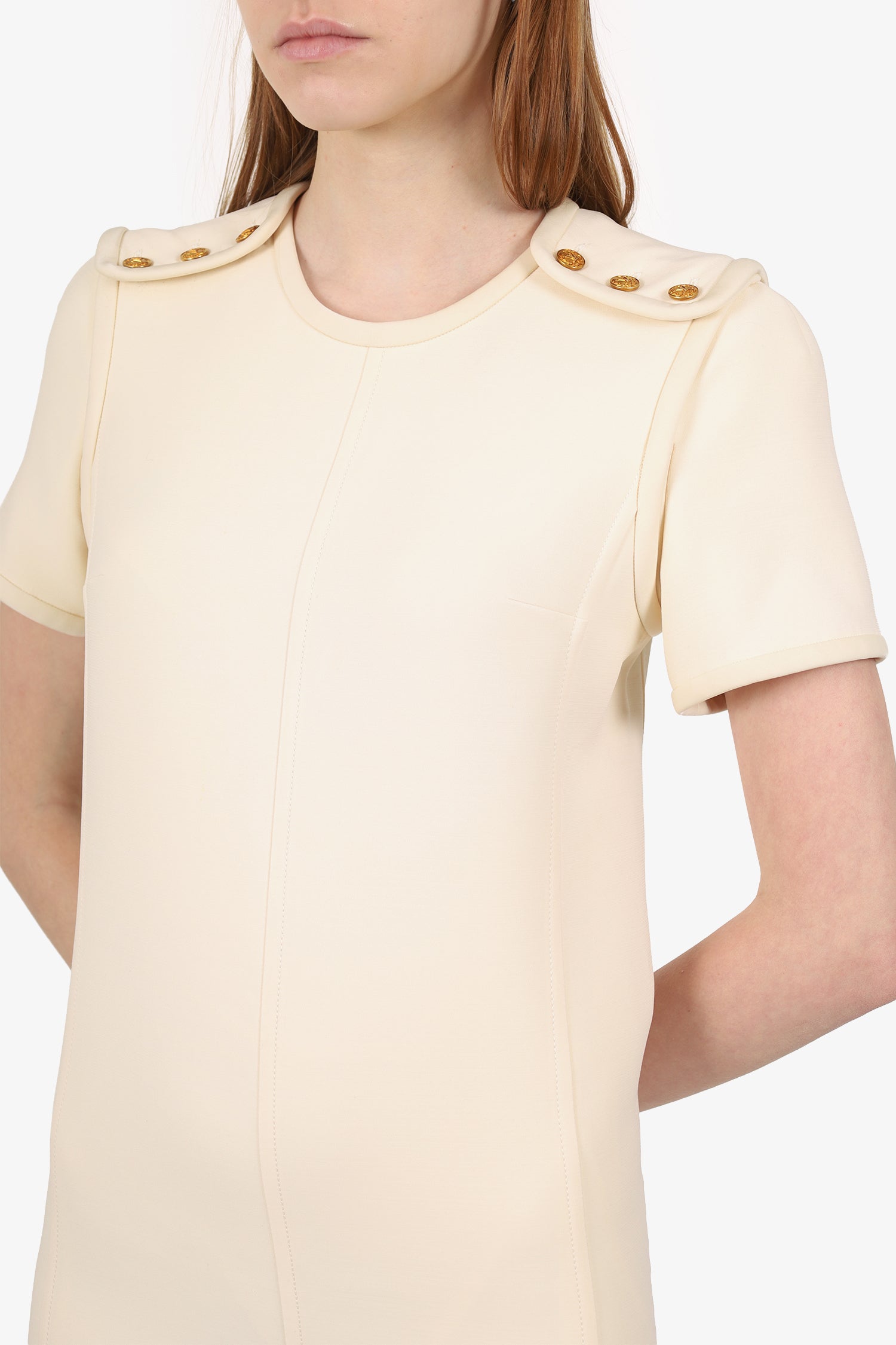 Louis Vuitton White Wool/Silk Short Sleeve Button Detail Mini Dress Size 36