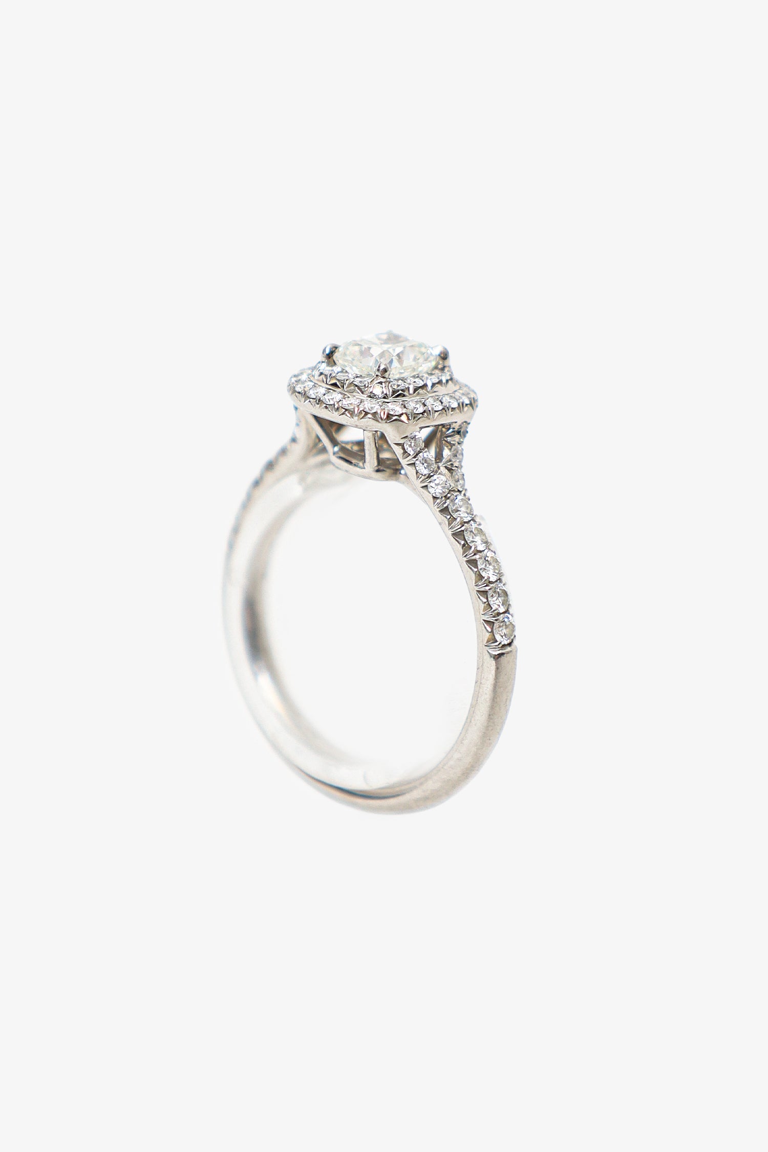 Tiffany & Co .55 Diamond/Platinum Soleste Cushion-Cut Double Halo Engagement Ring
