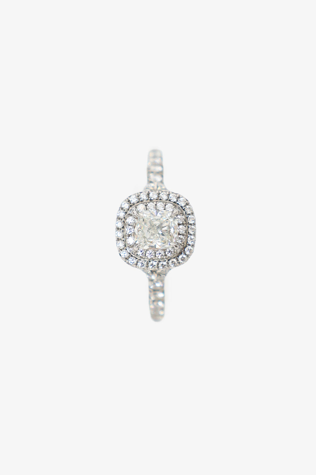 Tiffany & Co .55 Diamond/Platinum Soleste Cushion-Cut Double Halo Engagement Ring