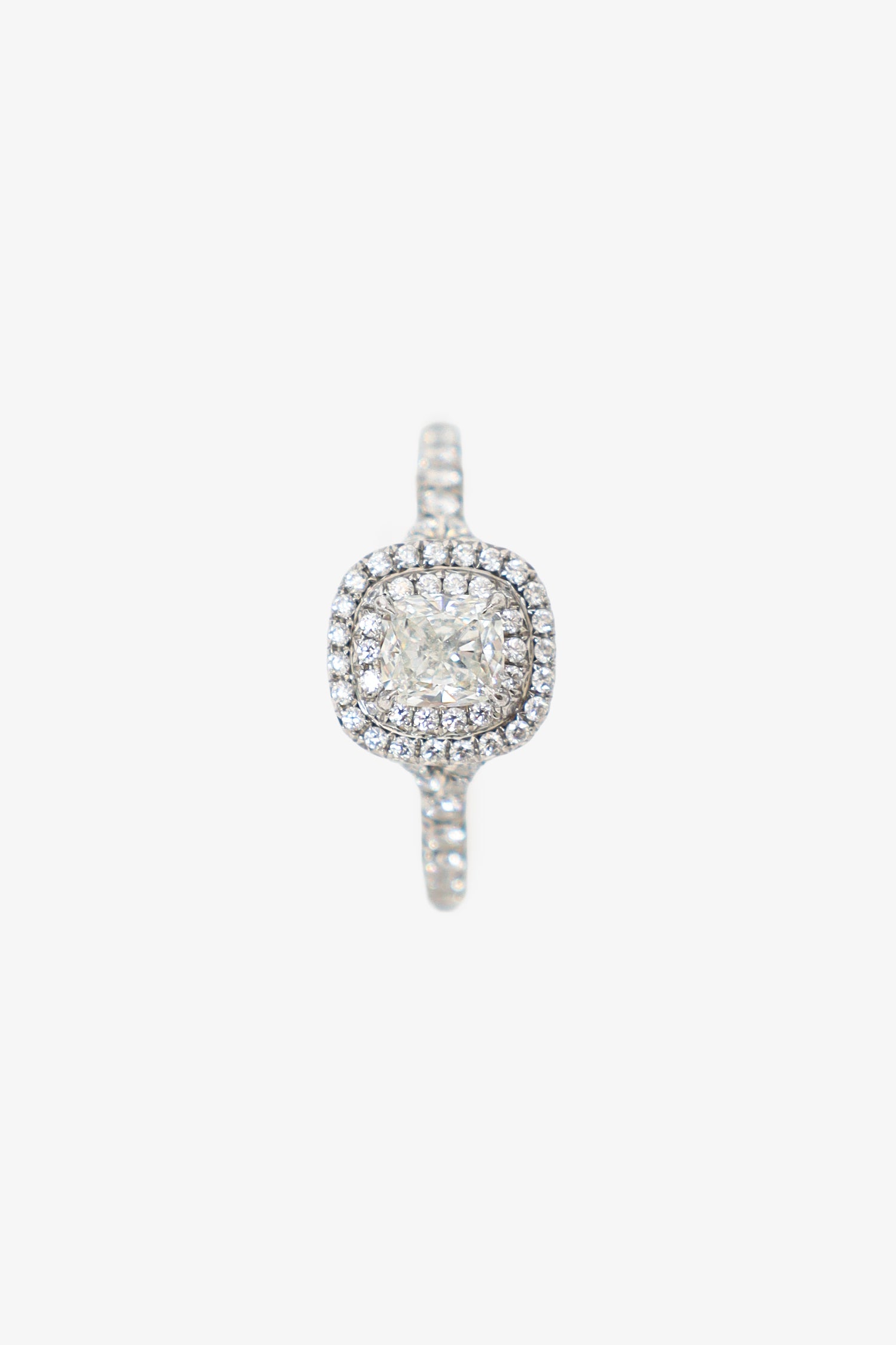 Tiffany & Co .55 Diamond/Platinum Soleste Cushion-Cut Double Halo Engagement Ring