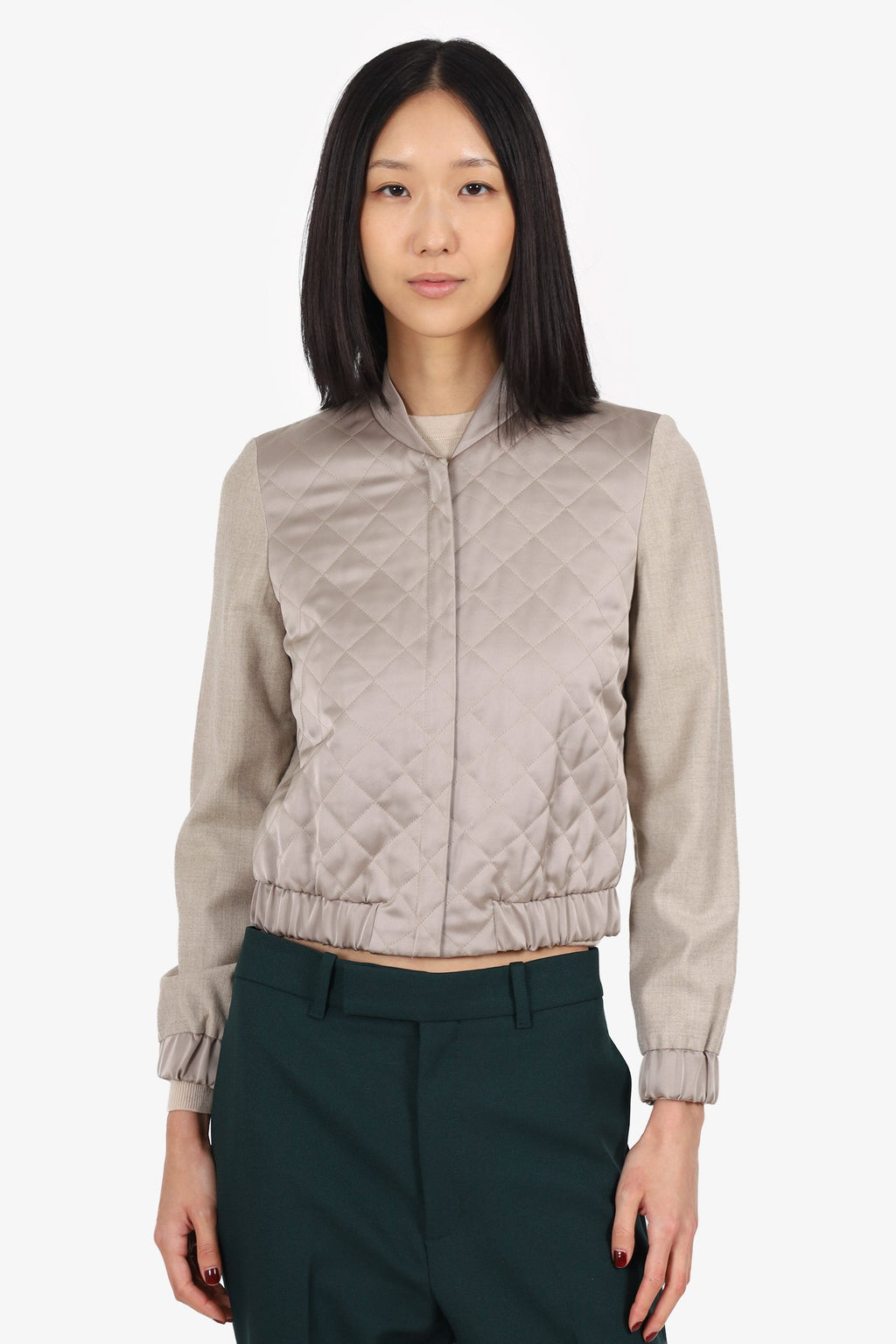 Judith & Charles Taupe/Beige Quilted Satin Bomber Jacket Size 2