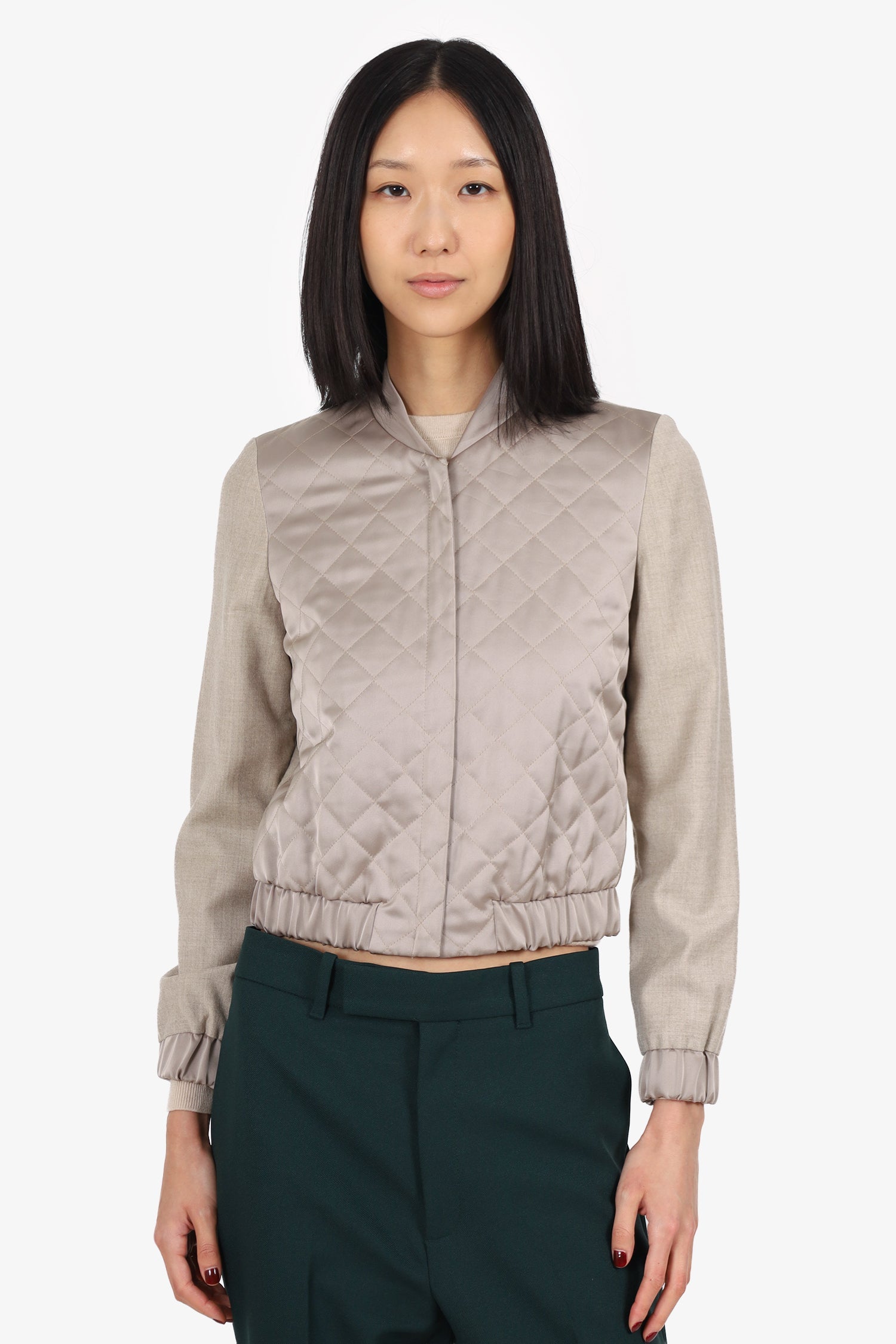 Judith & Charles Taupe/Beige Quilted Satin Bomber Jacket Size 2