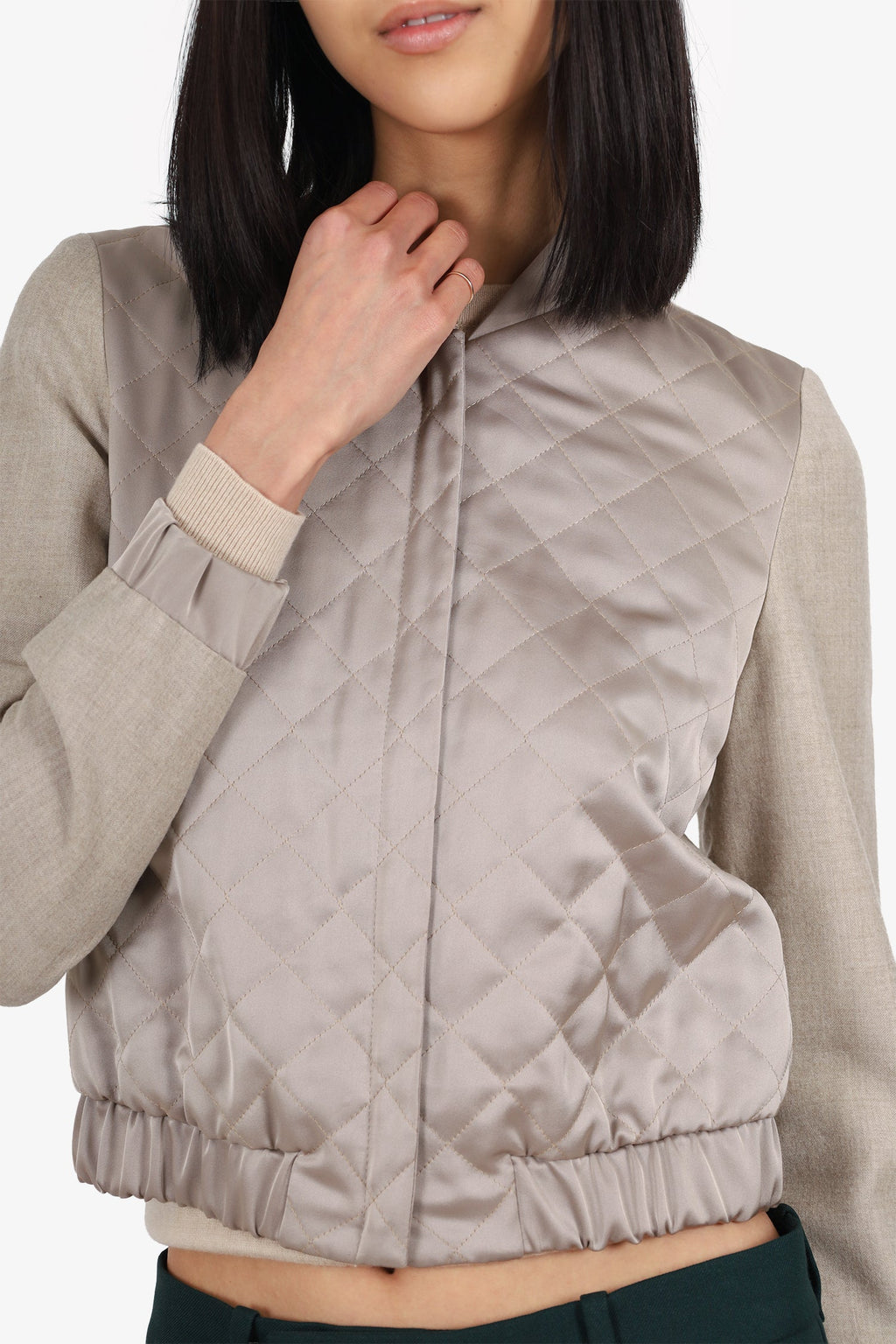 Judith & Charles Taupe/Beige Quilted Satin Bomber Jacket Size 2