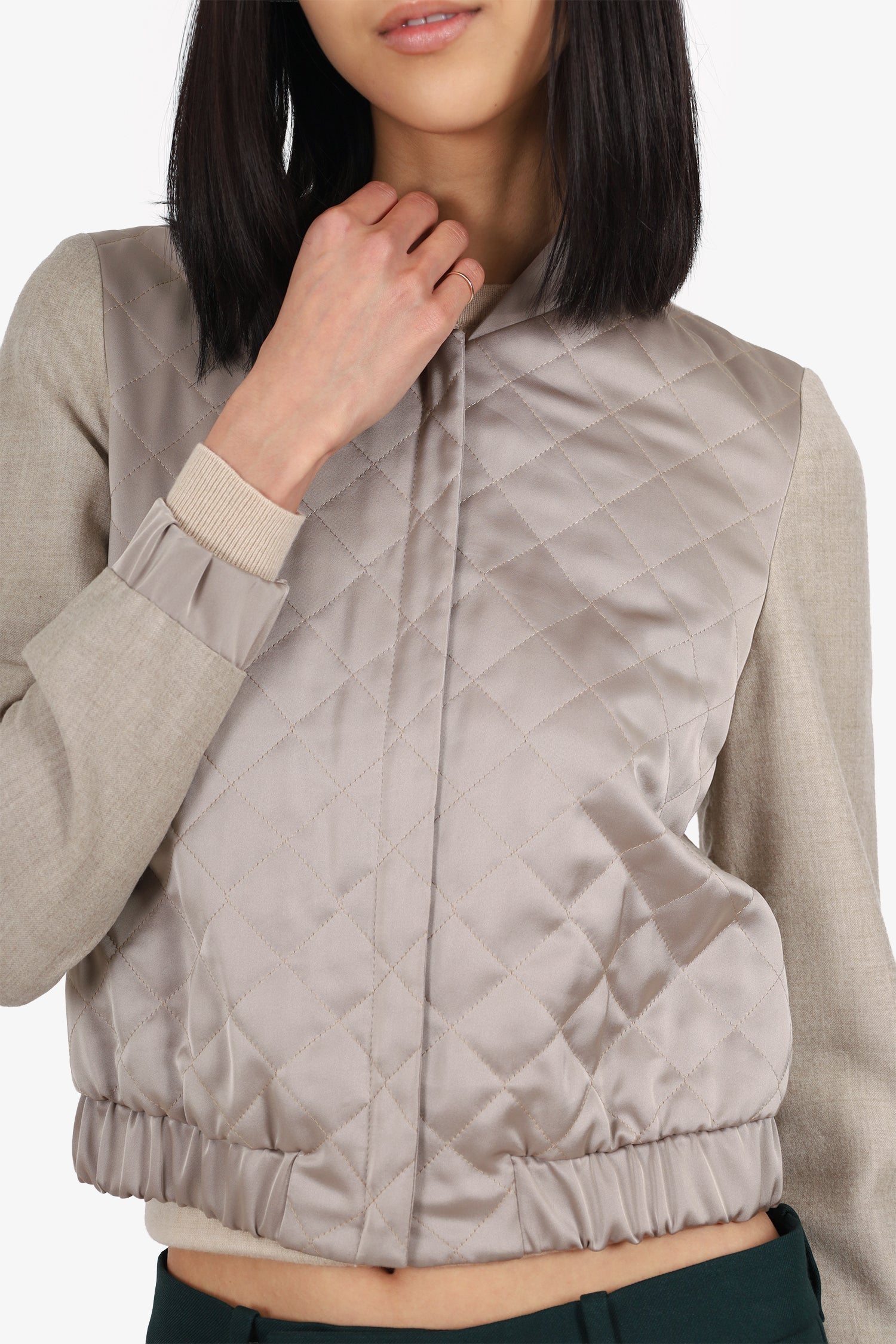 Judith & Charles Taupe/Beige Quilted Satin Bomber Jacket Size 2