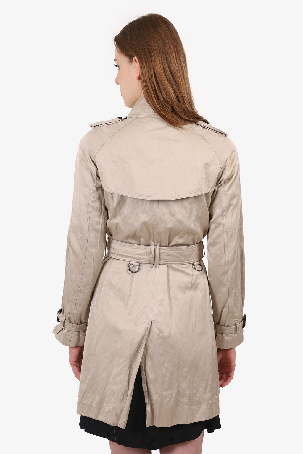 Burberry London Beige Satin Double Breasted Short Trench Coat With Belt Size 2